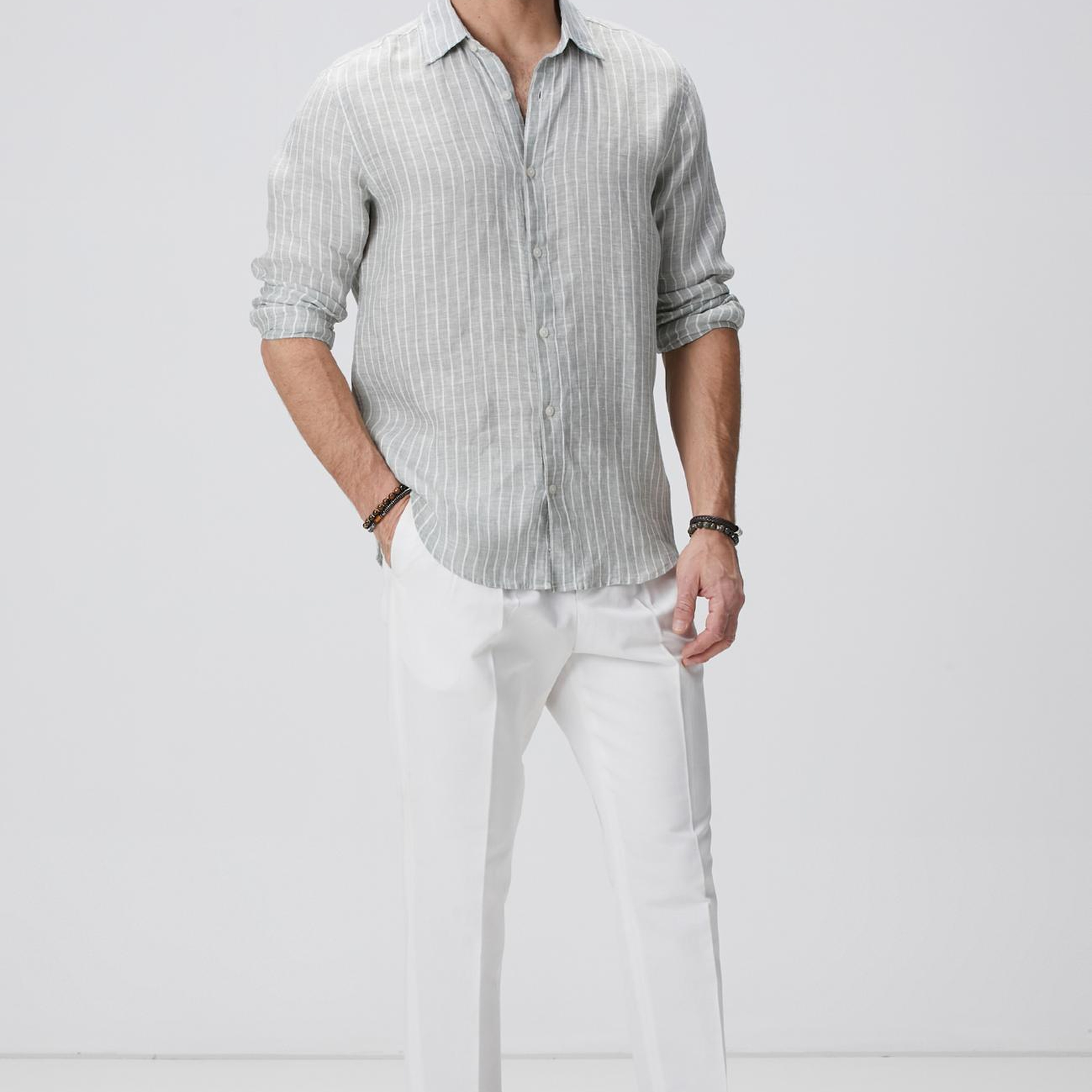 Network Erkek Kırık Beyaz Keten Karışımlı Pantolon