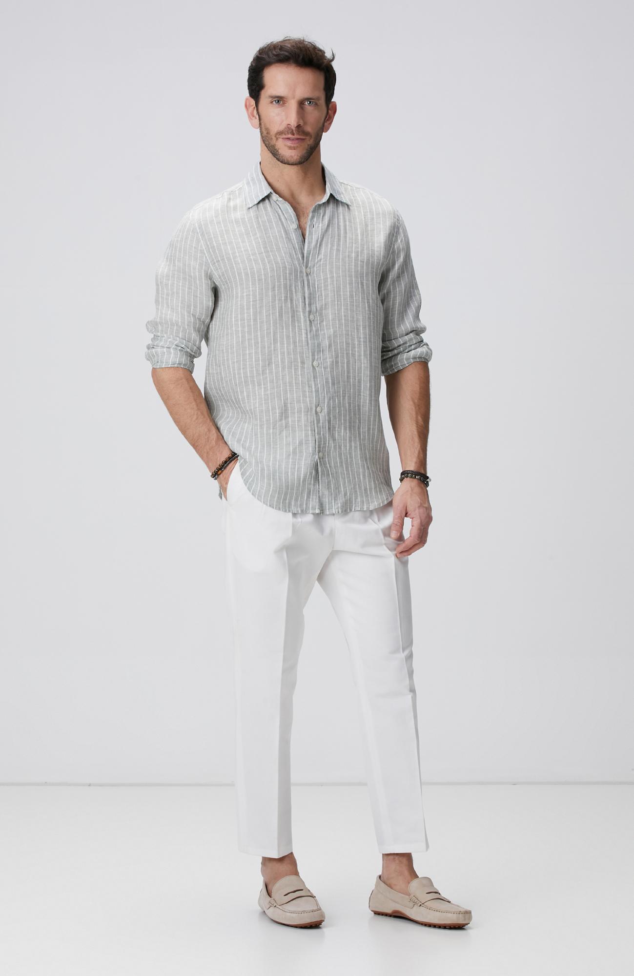 Network Erkek Kırık Beyaz Keten Karışımlı Pantolon