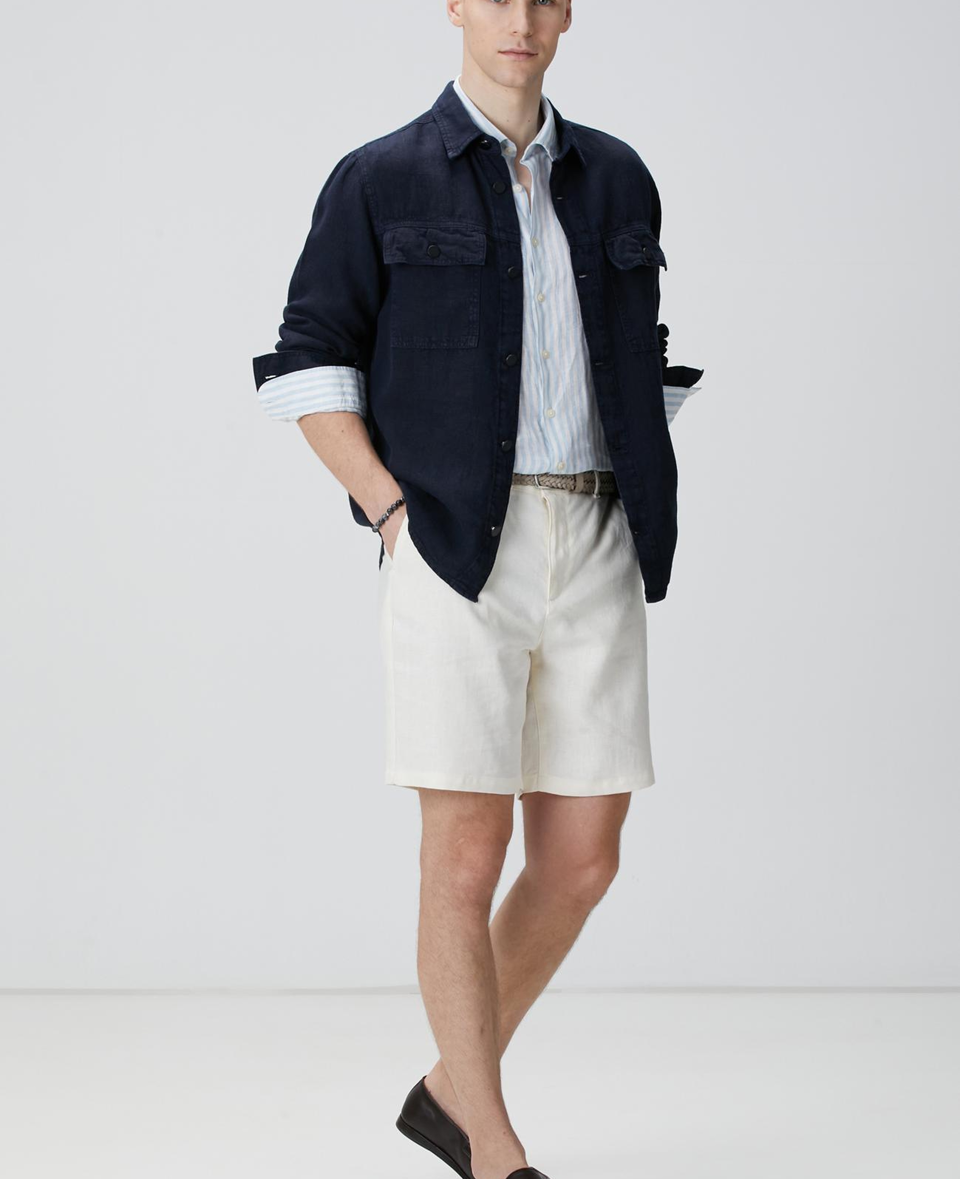 Network Erkek Mavi Beyaz Keten Gömlek