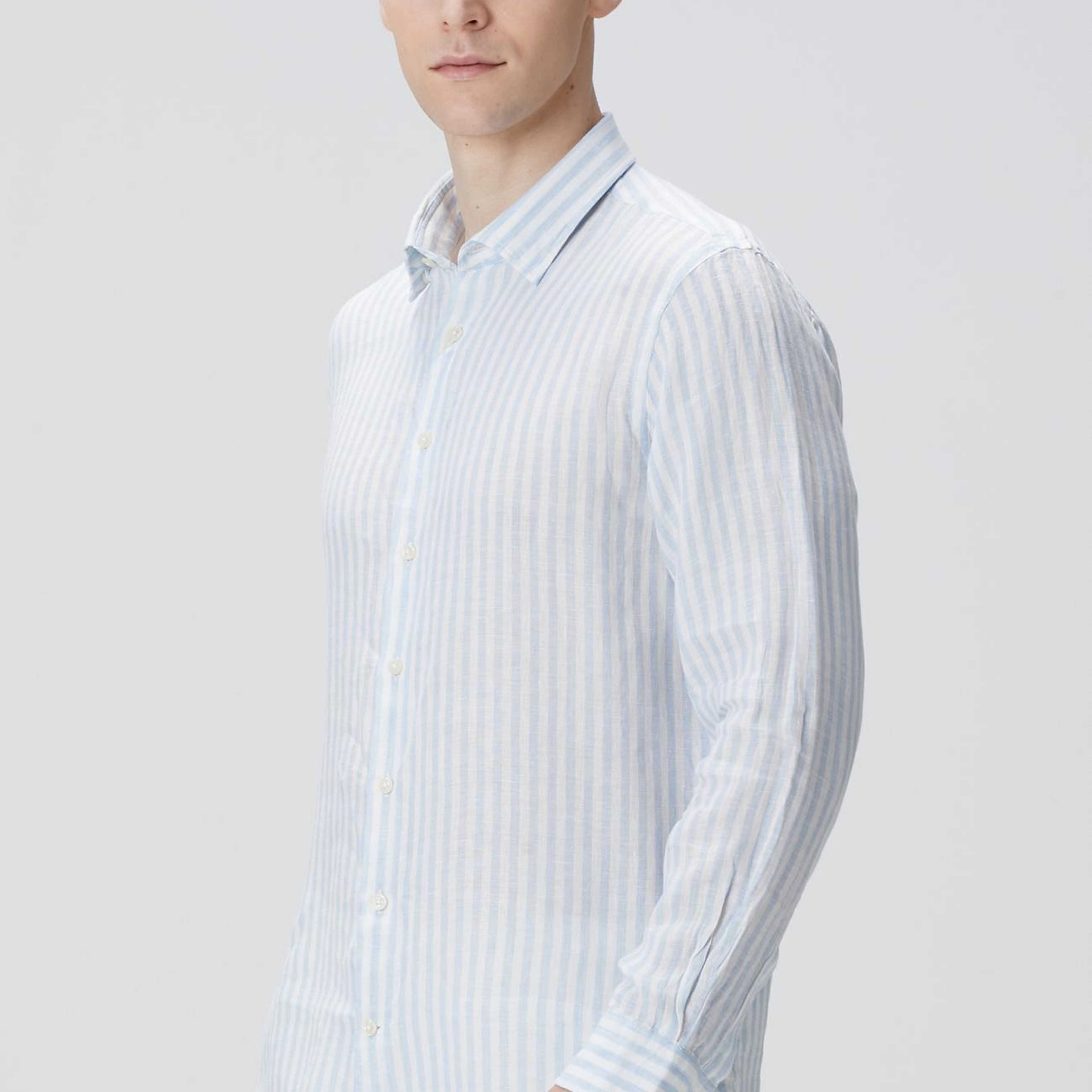 Network Erkek Mavi Beyaz Keten Gömlek