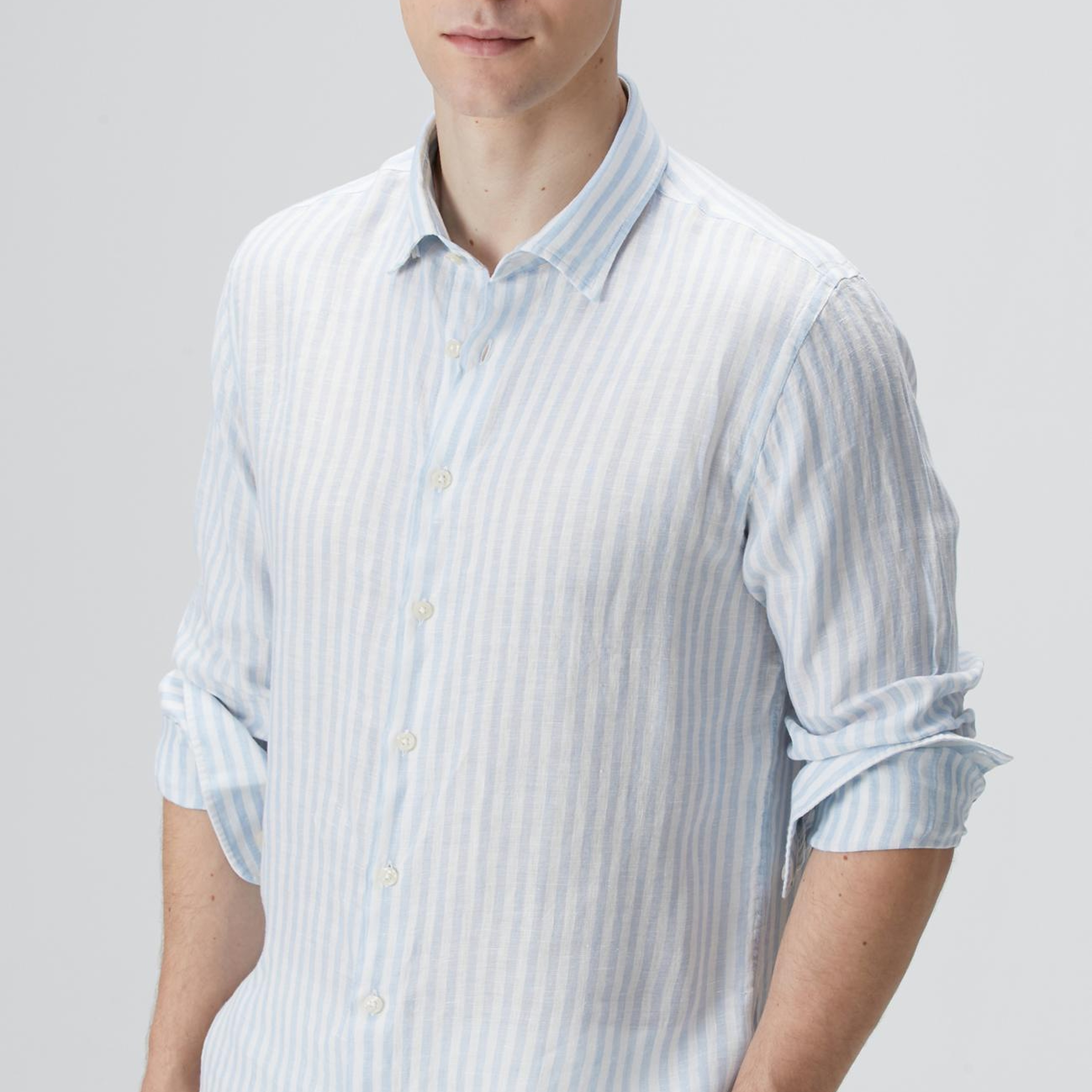 Network Erkek Mavi Beyaz Keten Gömlek