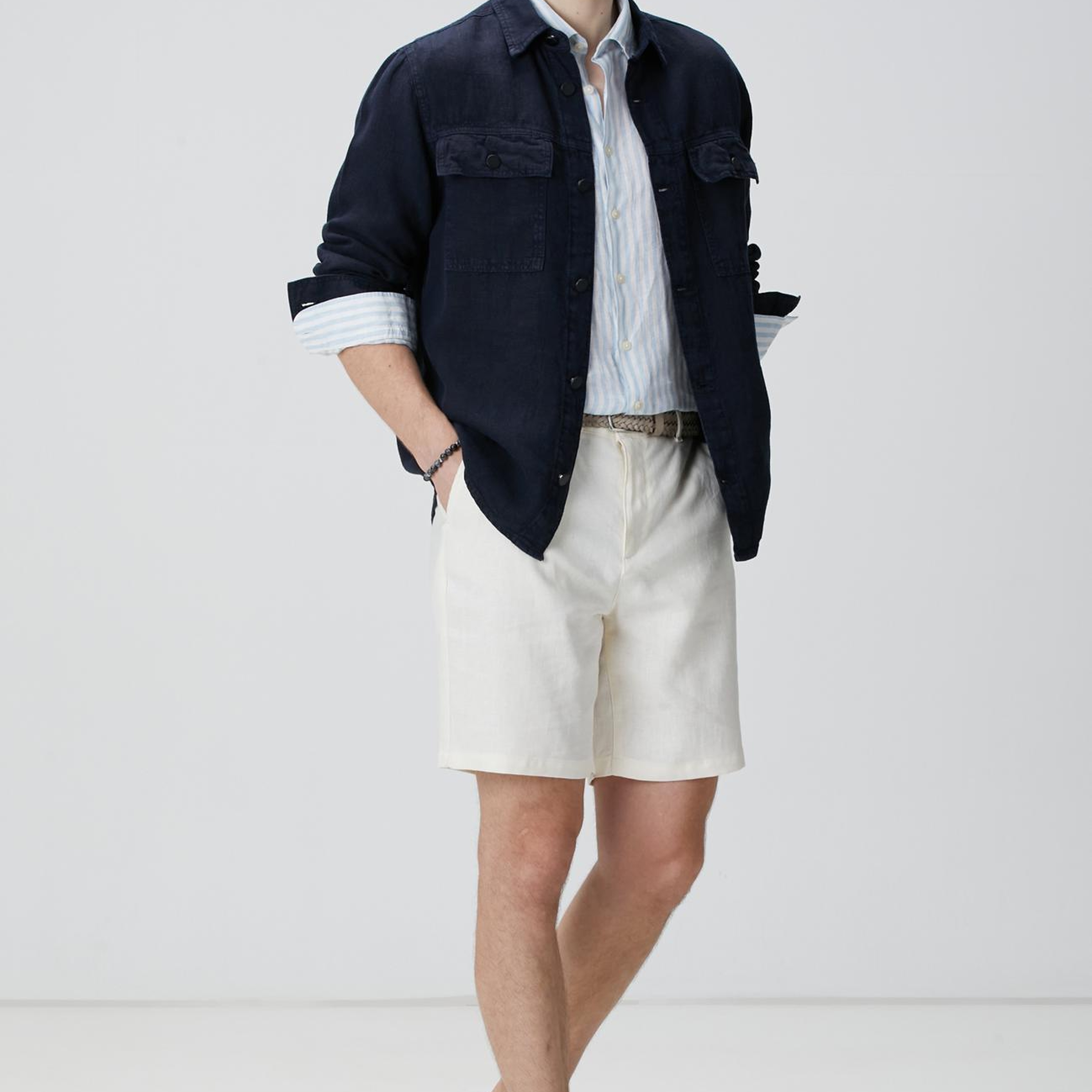 Network Erkek Mavi Beyaz Keten Gömlek