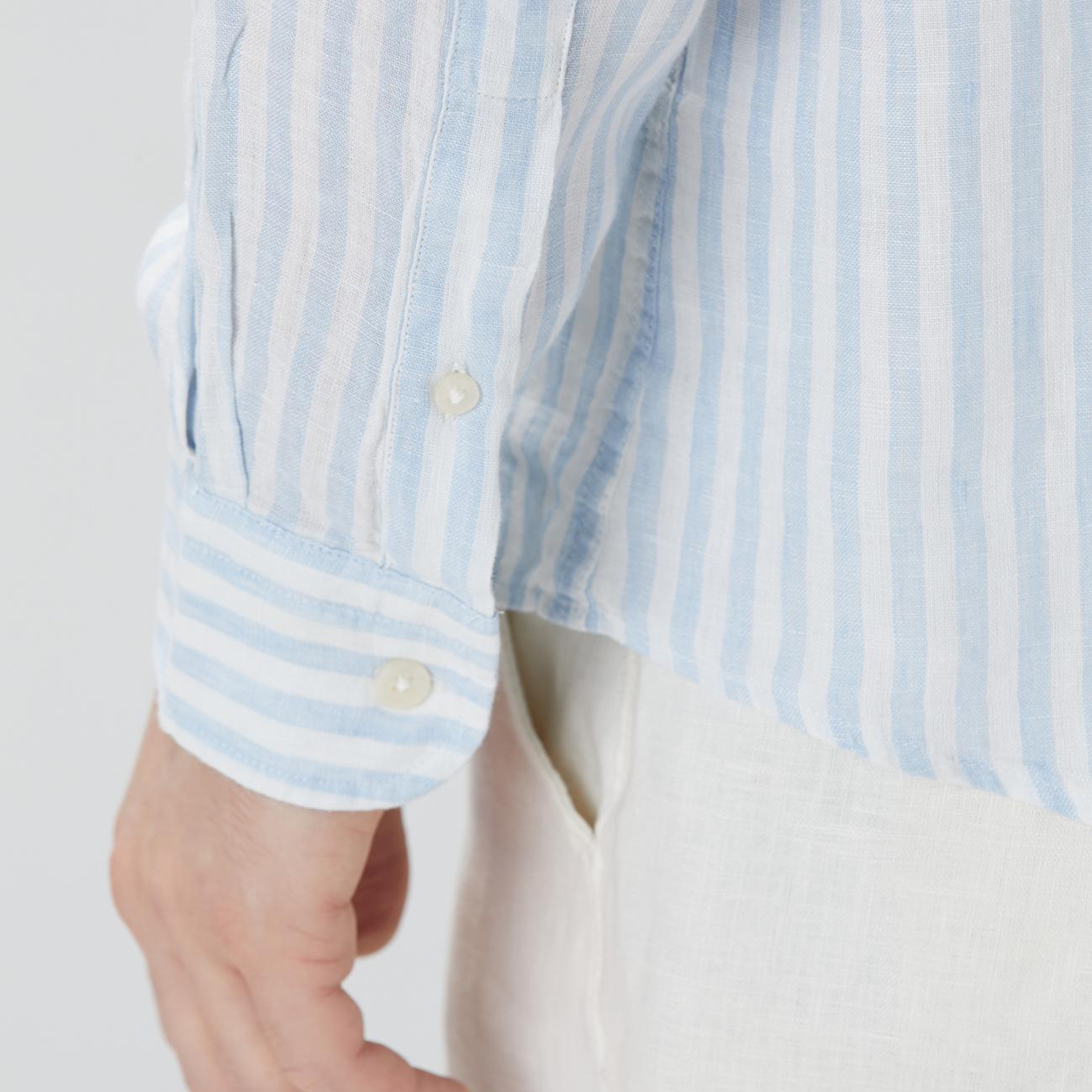 Network Erkek Mavi Beyaz Keten Gömlek