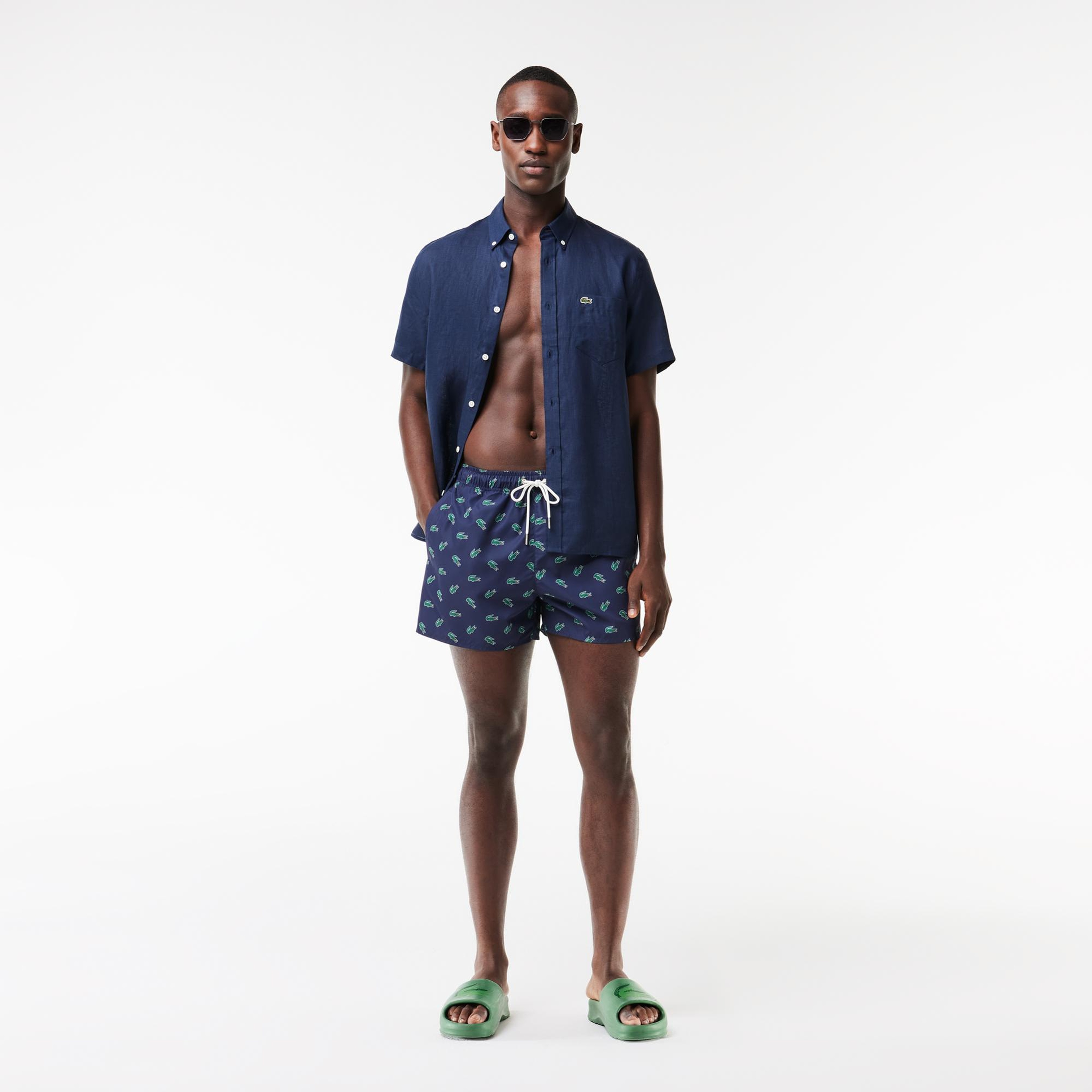Lacoste Erkek Desenli Lacivert Deniz Şortu