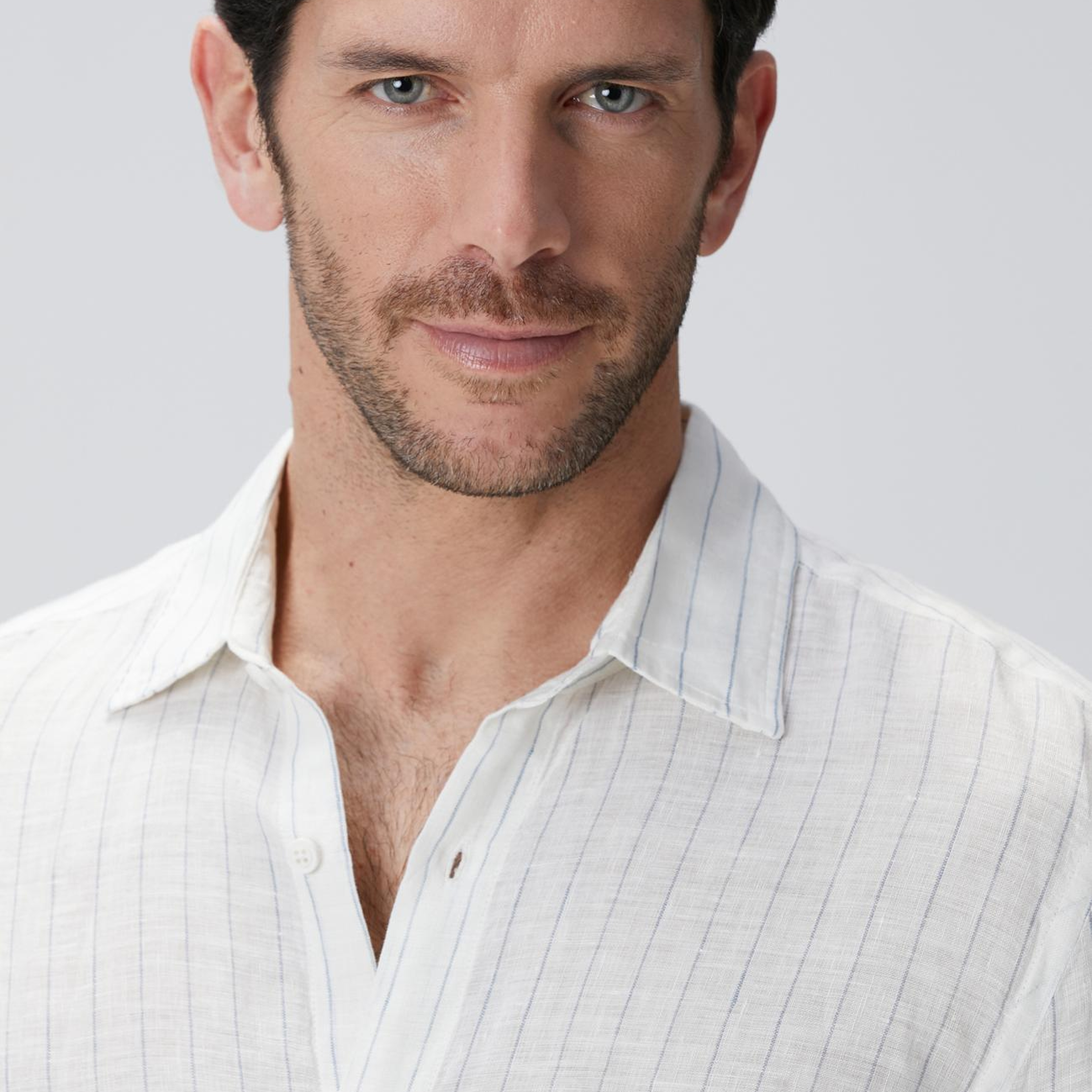 Network Erkek Beyaz Çizgi Desenli Keten Gömlek