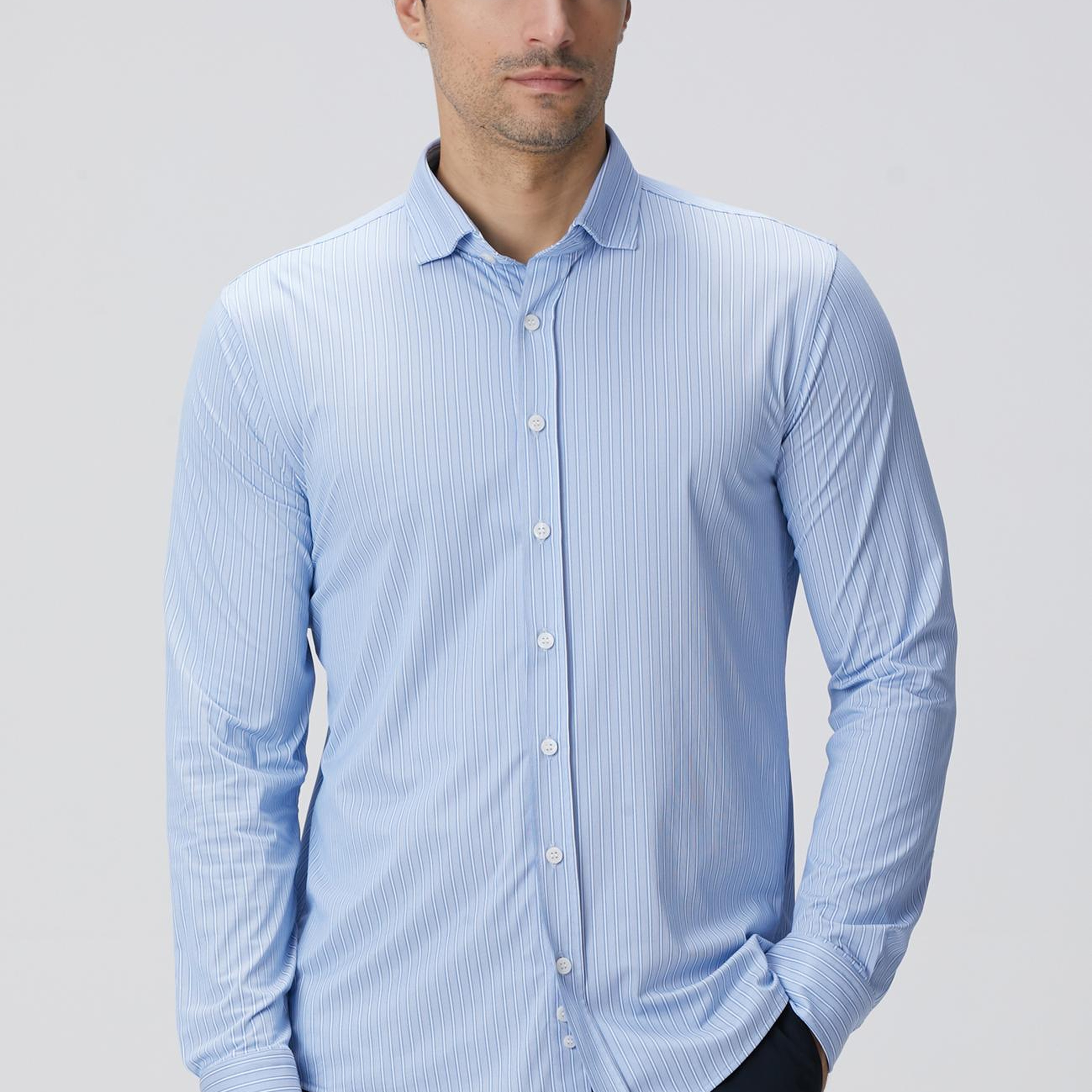 Network Erkek N-Tech Mavi Çizgili Gömlek