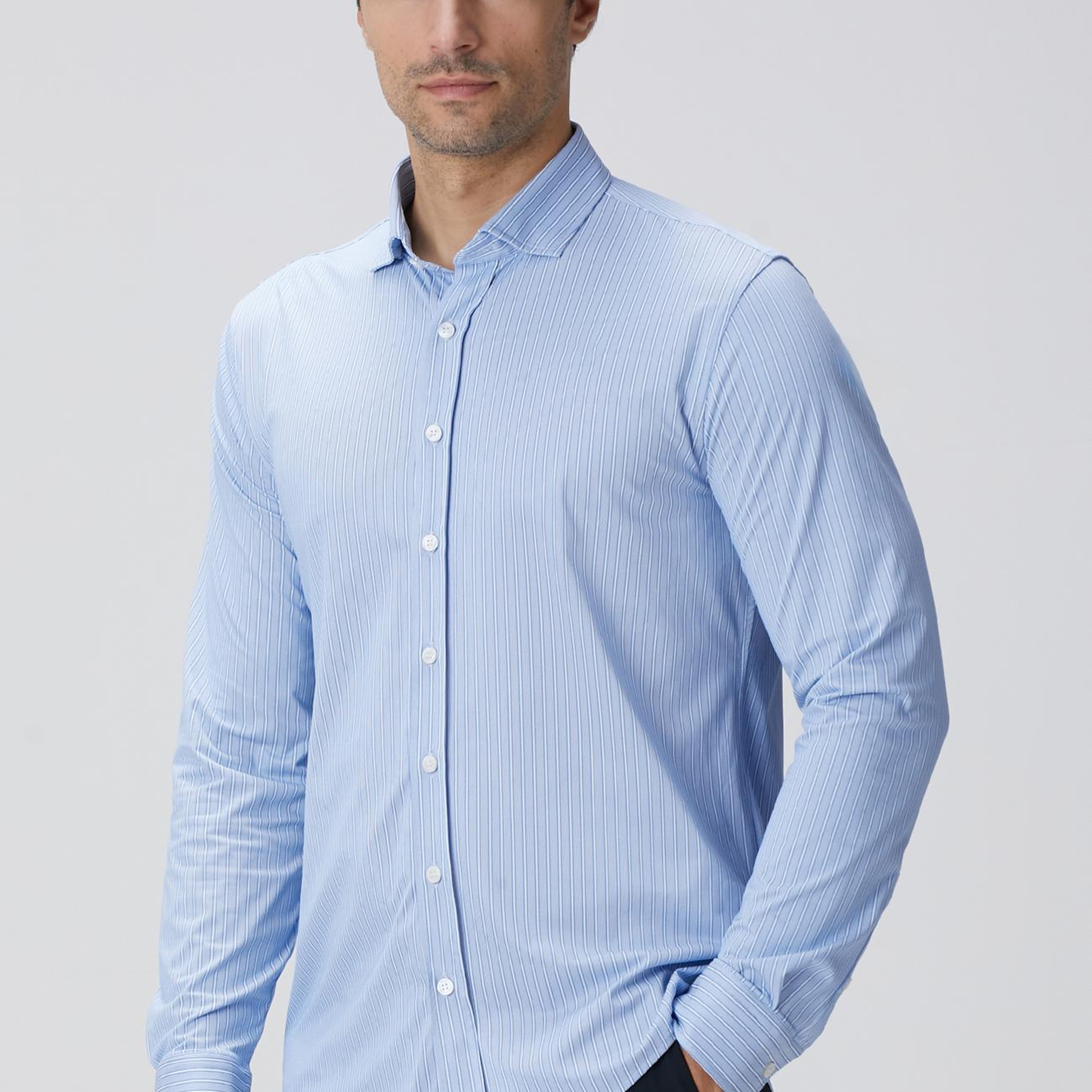 Network Erkek N-Tech Mavi Çizgili Gömlek