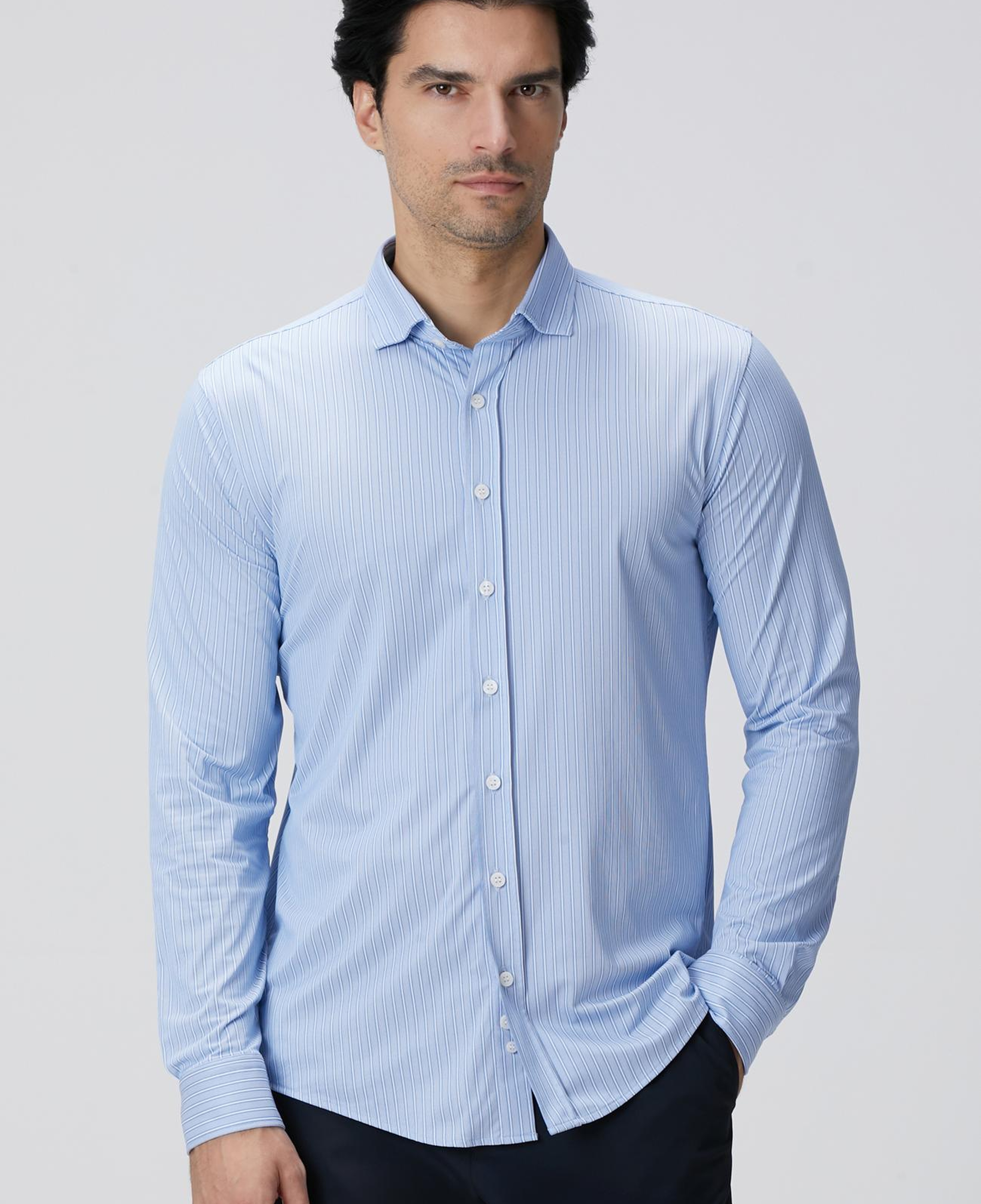 Network Erkek N-Tech Mavi Çizgili Gömlek
