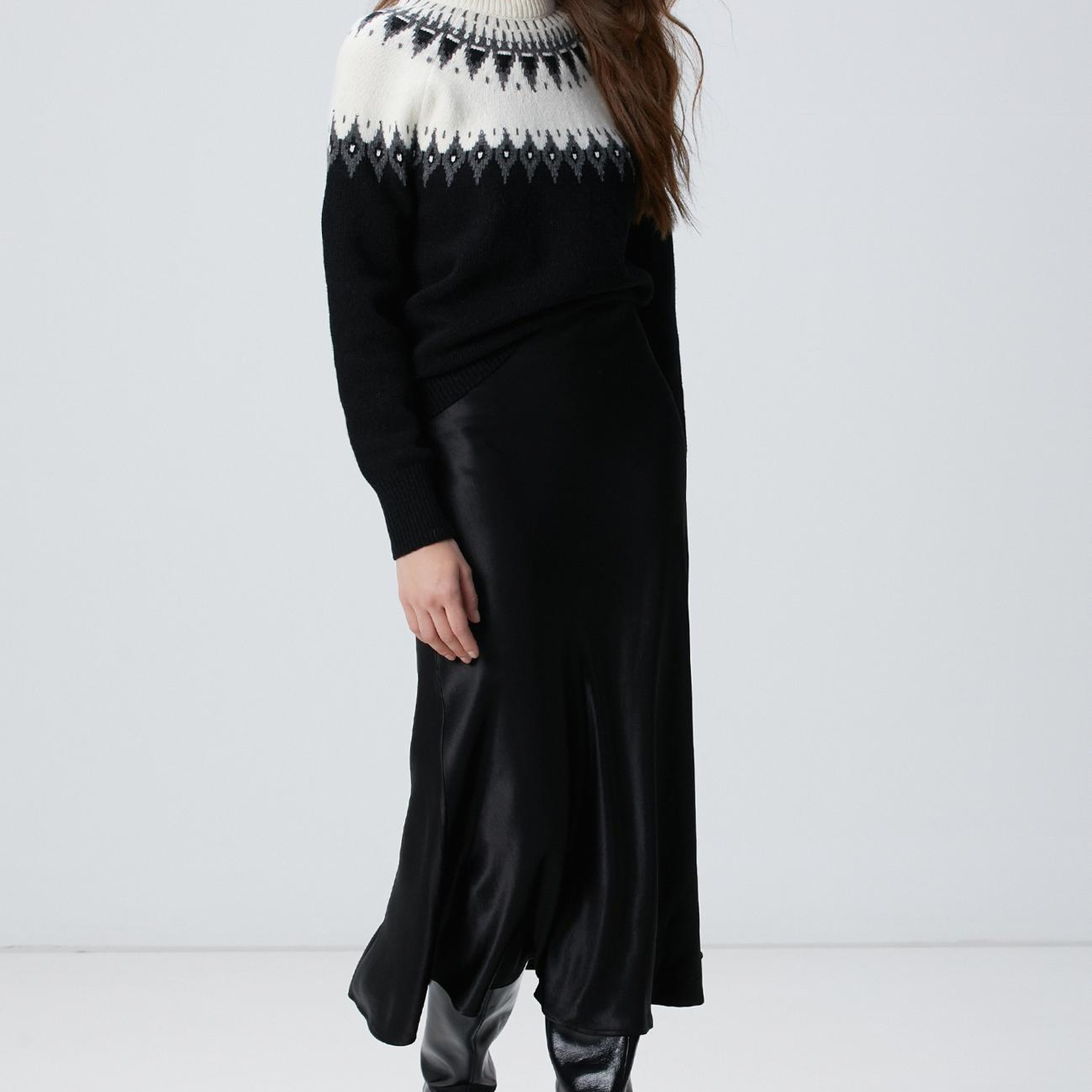 Network Kadın Siyah Dokuma Saten Etek