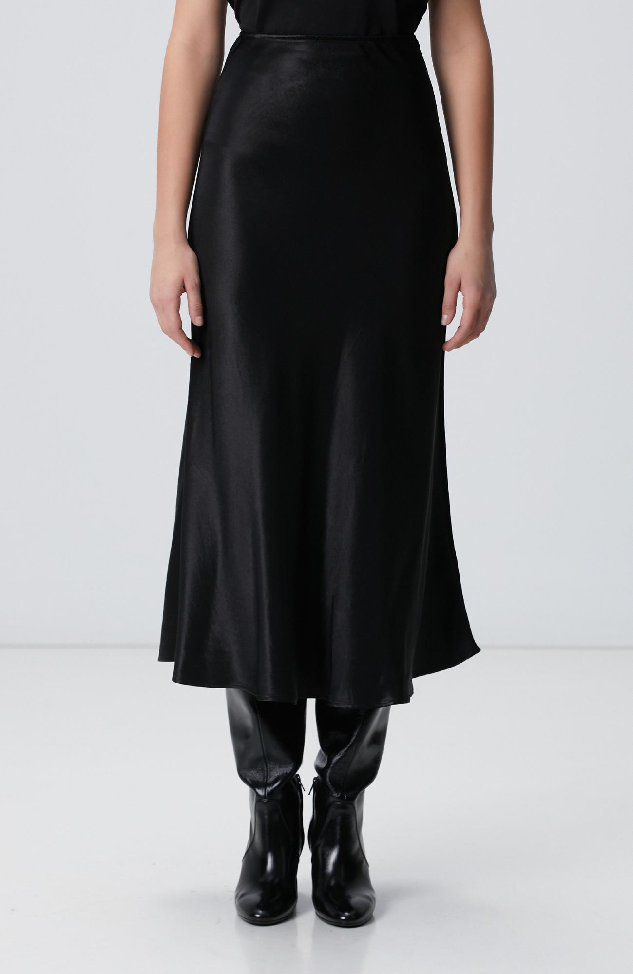 Network Kadın Siyah Dokuma Saten Etek