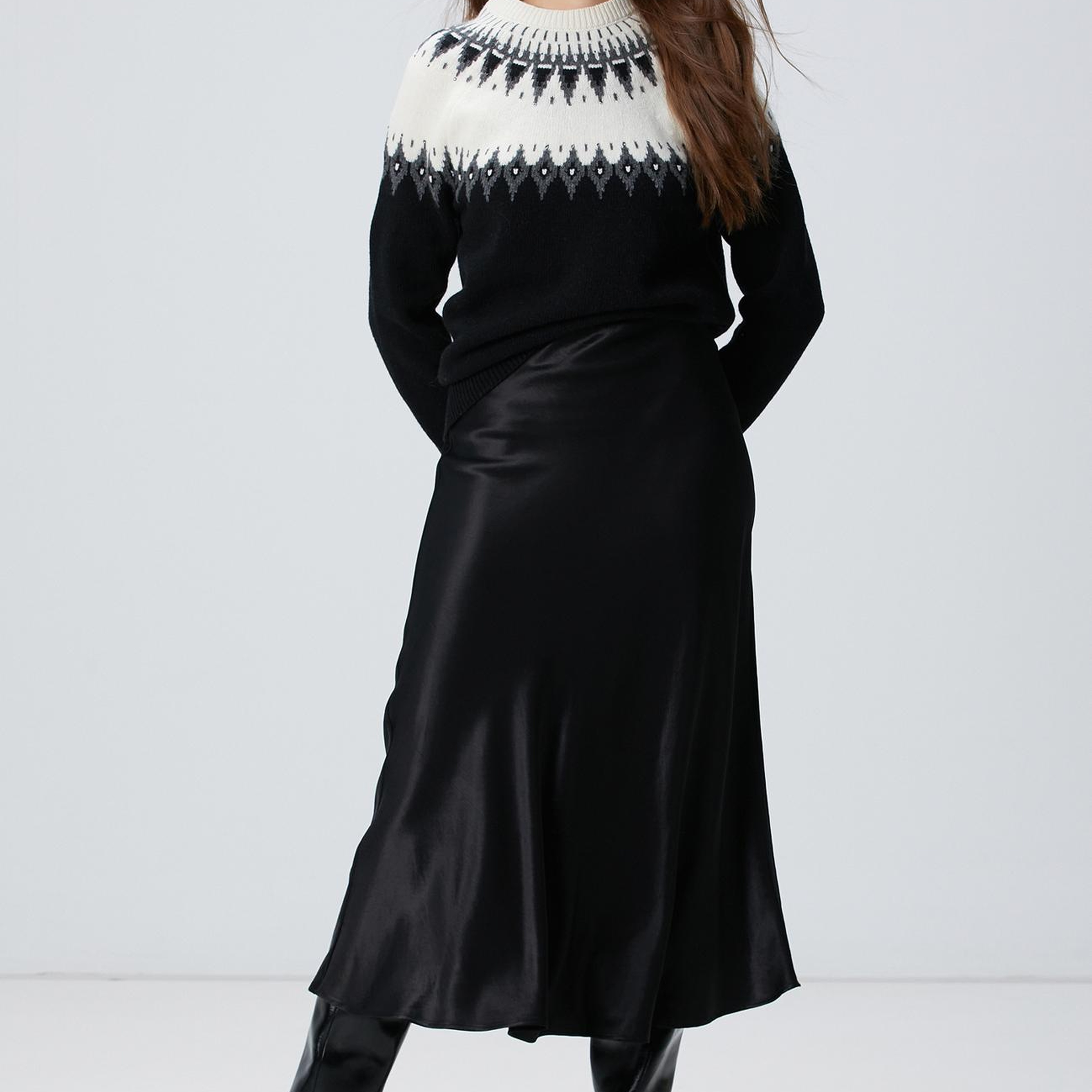 Network Kadın Siyah Dokuma Saten Etek