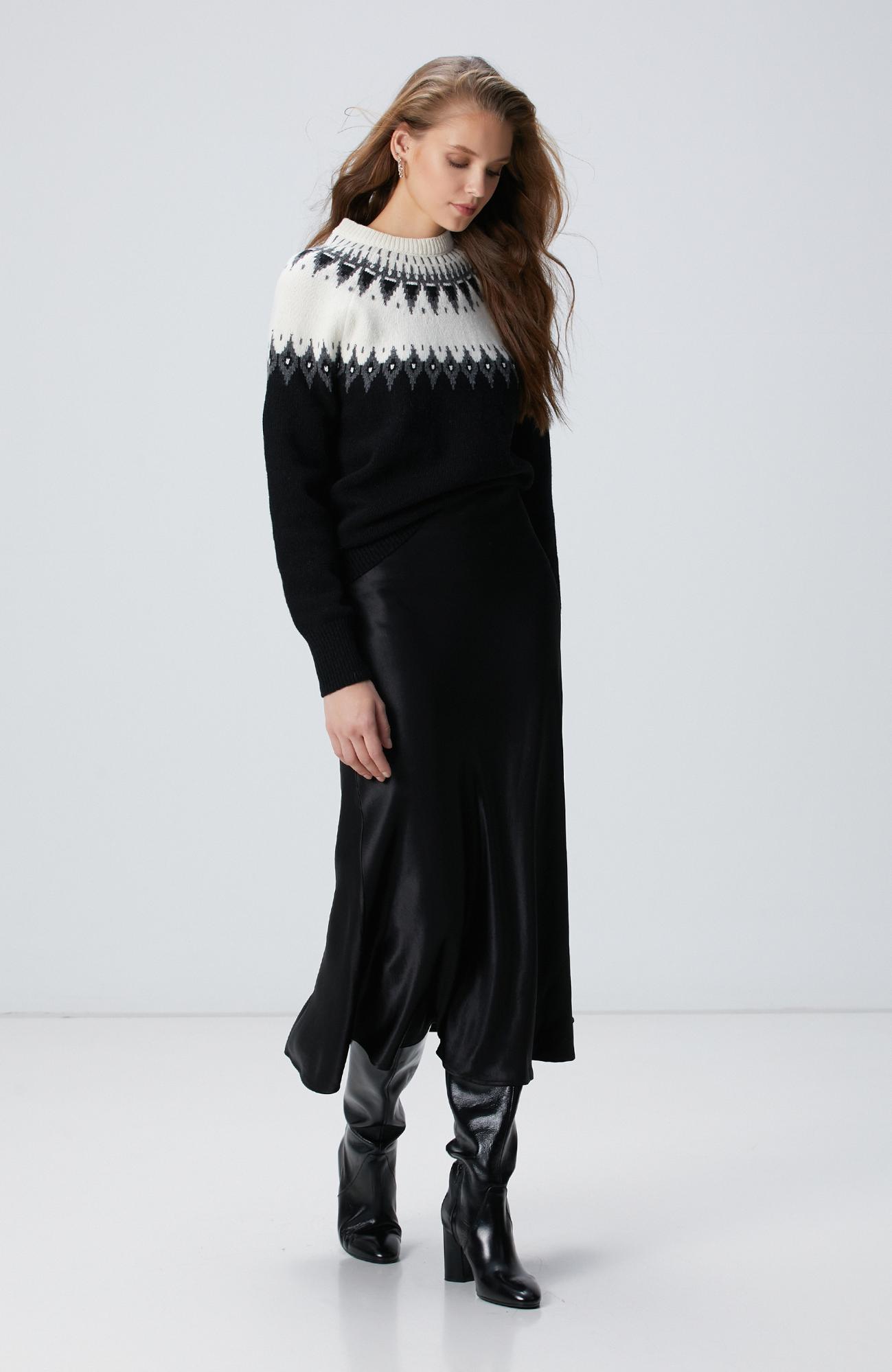 Network Kadın Siyah Dokuma Saten Etek