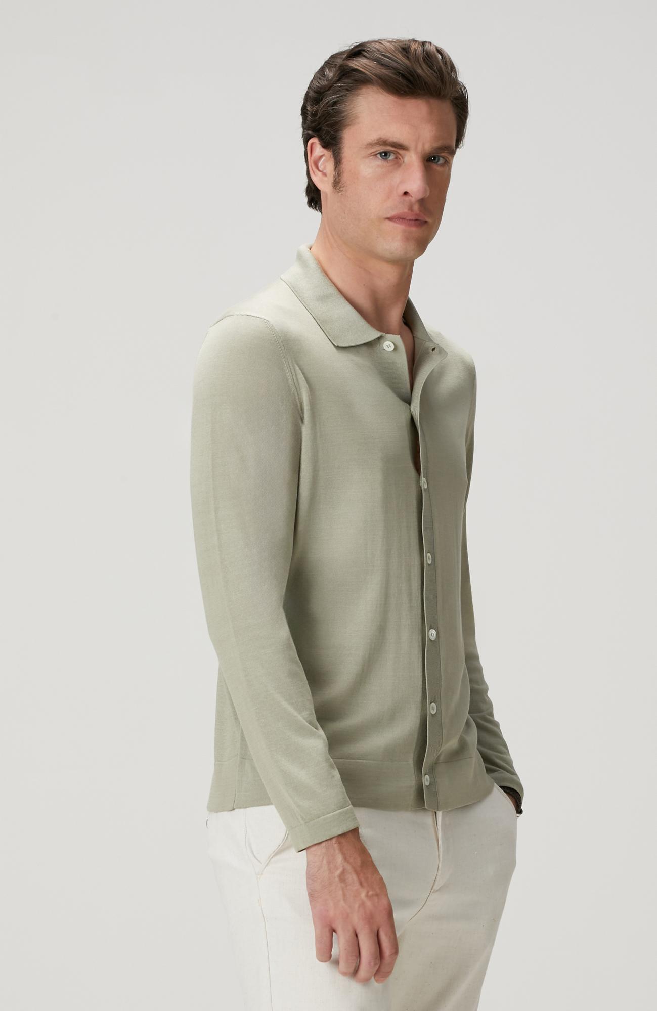 Network Erkek Limited Haki İpek Karışımlı Triko Gömlek