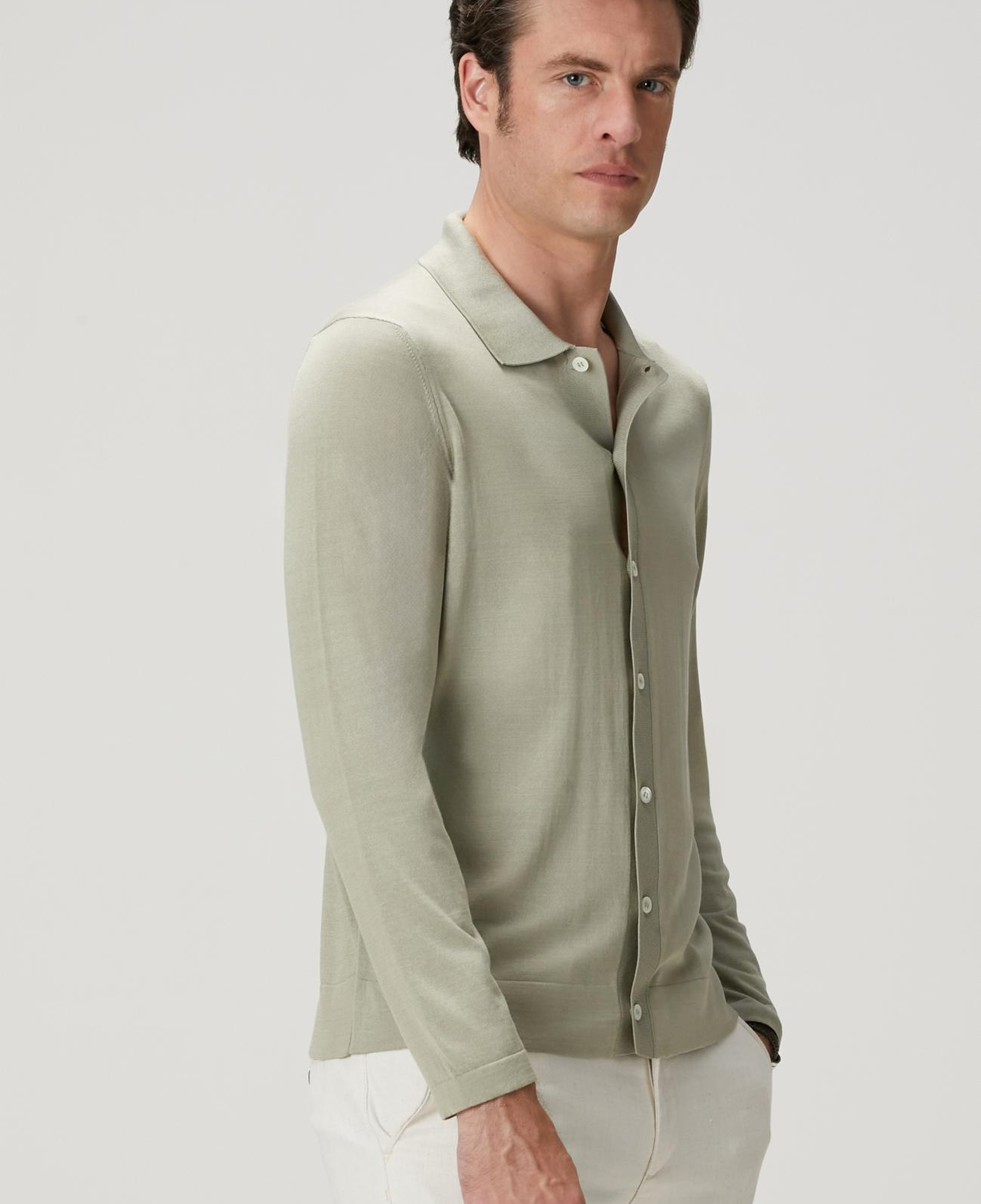 Network Erkek Limited Haki İpek Karışımlı Triko Gömlek