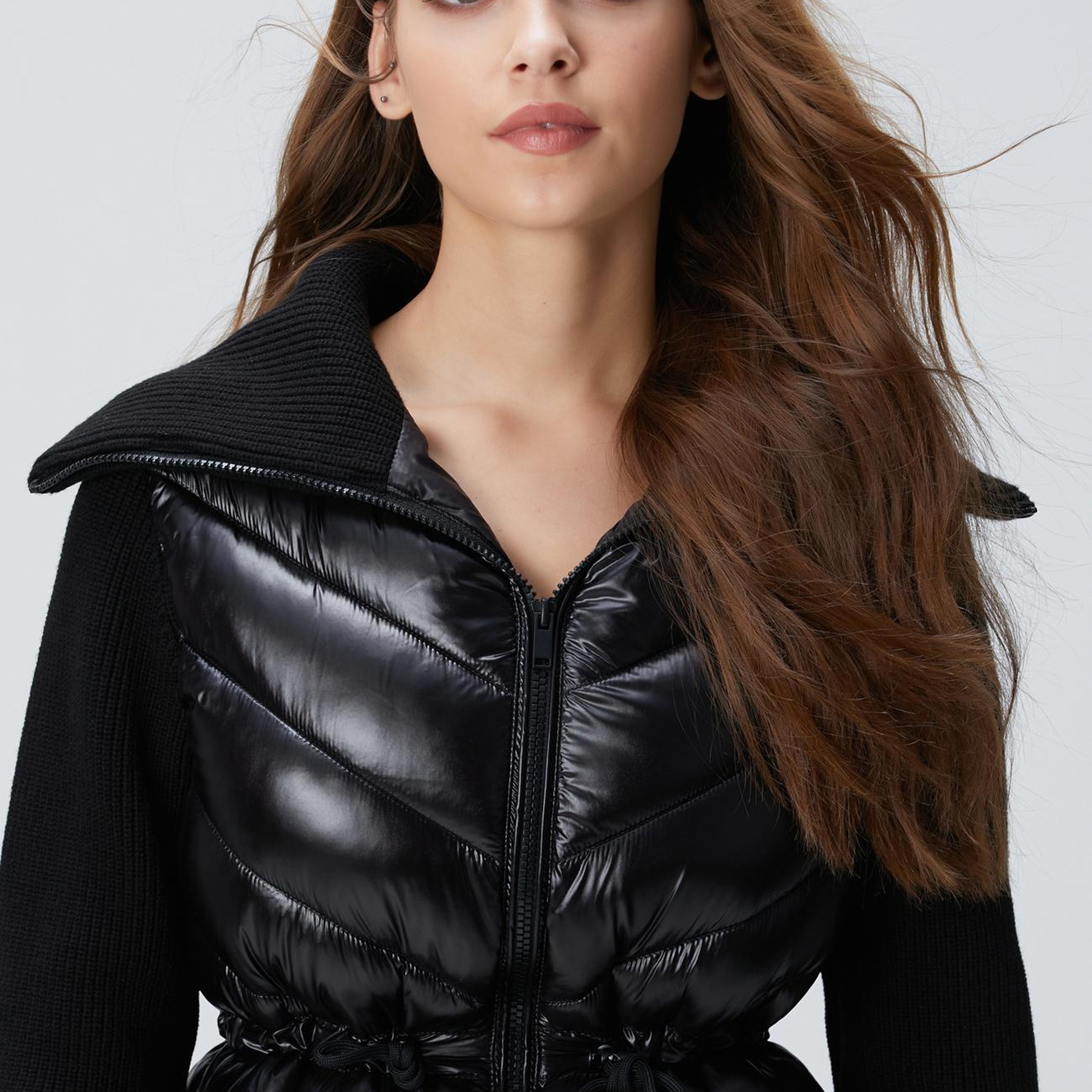 Network Kadın N-Tech Siyah Triko Kollu Puffer Mont