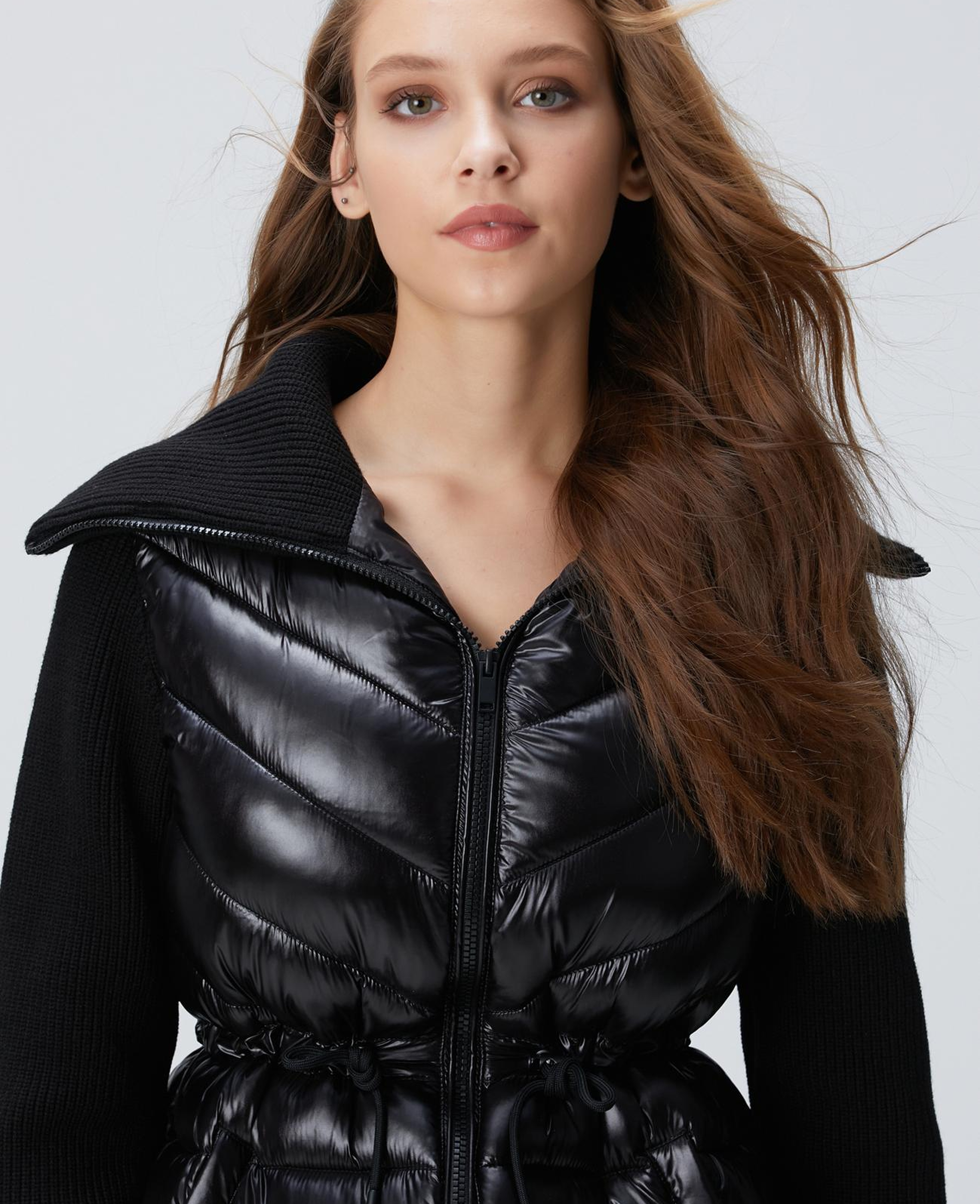 Network Kadın N-Tech Siyah Triko Kollu Puffer Mont