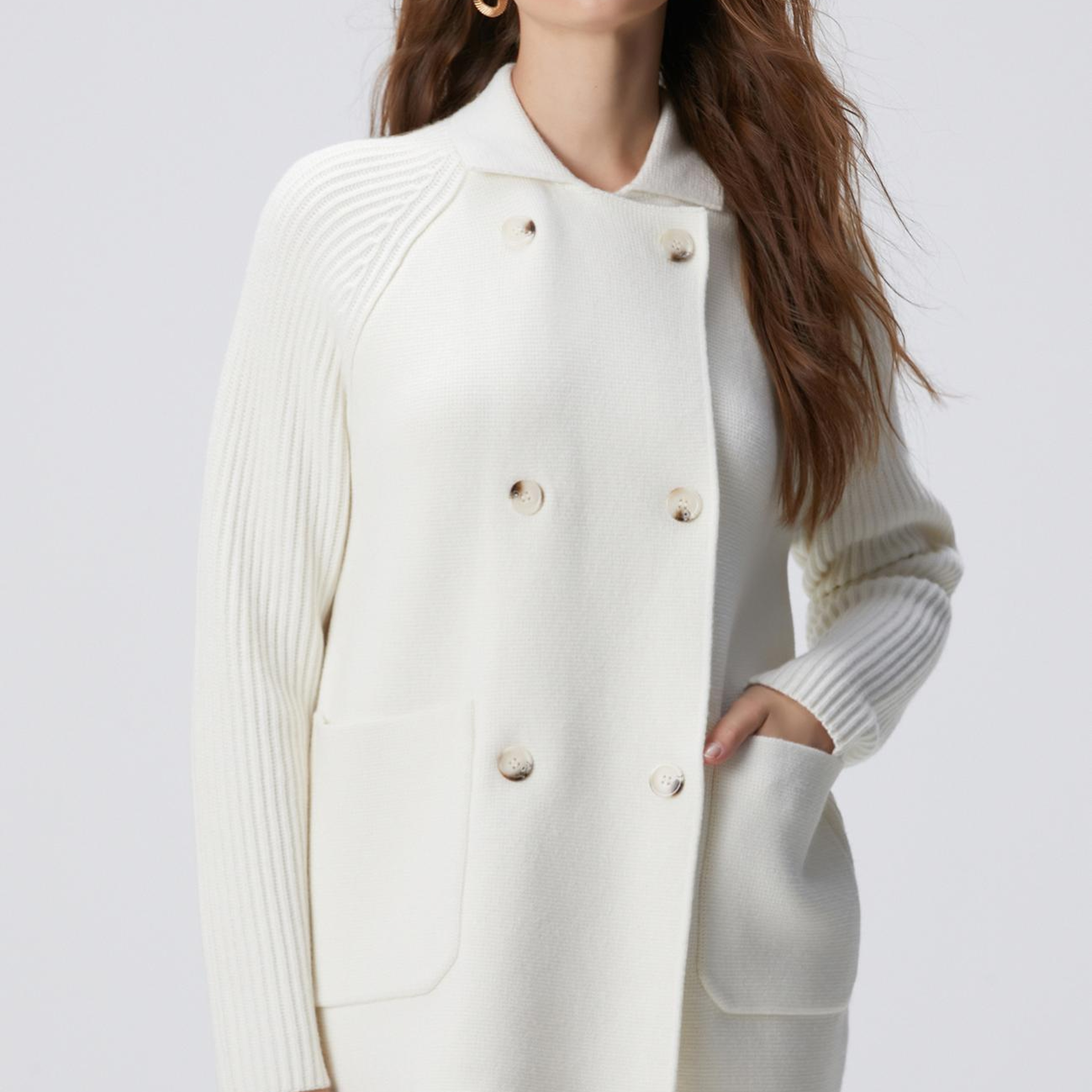 Network Kadın Kırık Beyaz Yün Karışımlı Triko Ceket