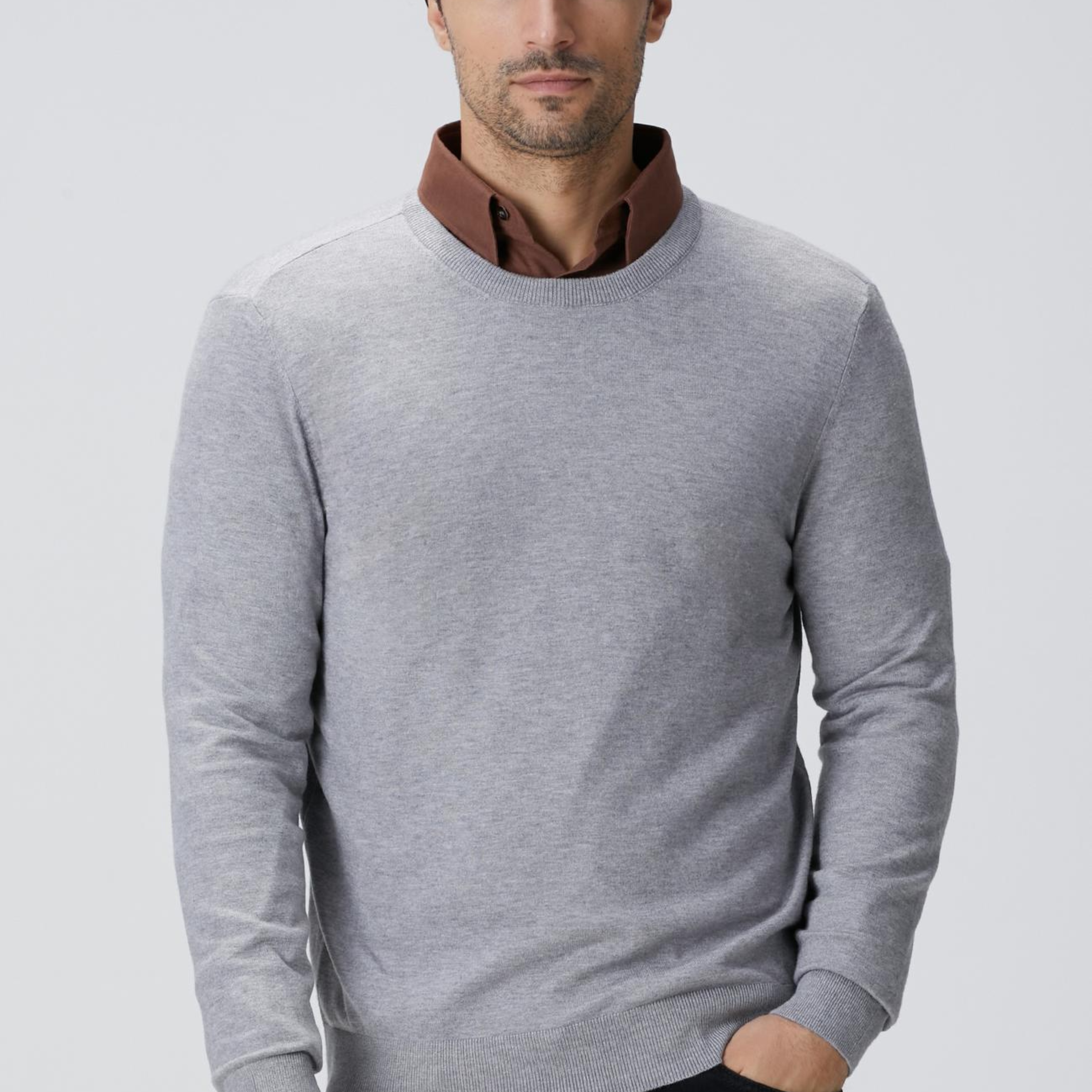 Network Erkek Gri Melanj Basic Triko Kazak