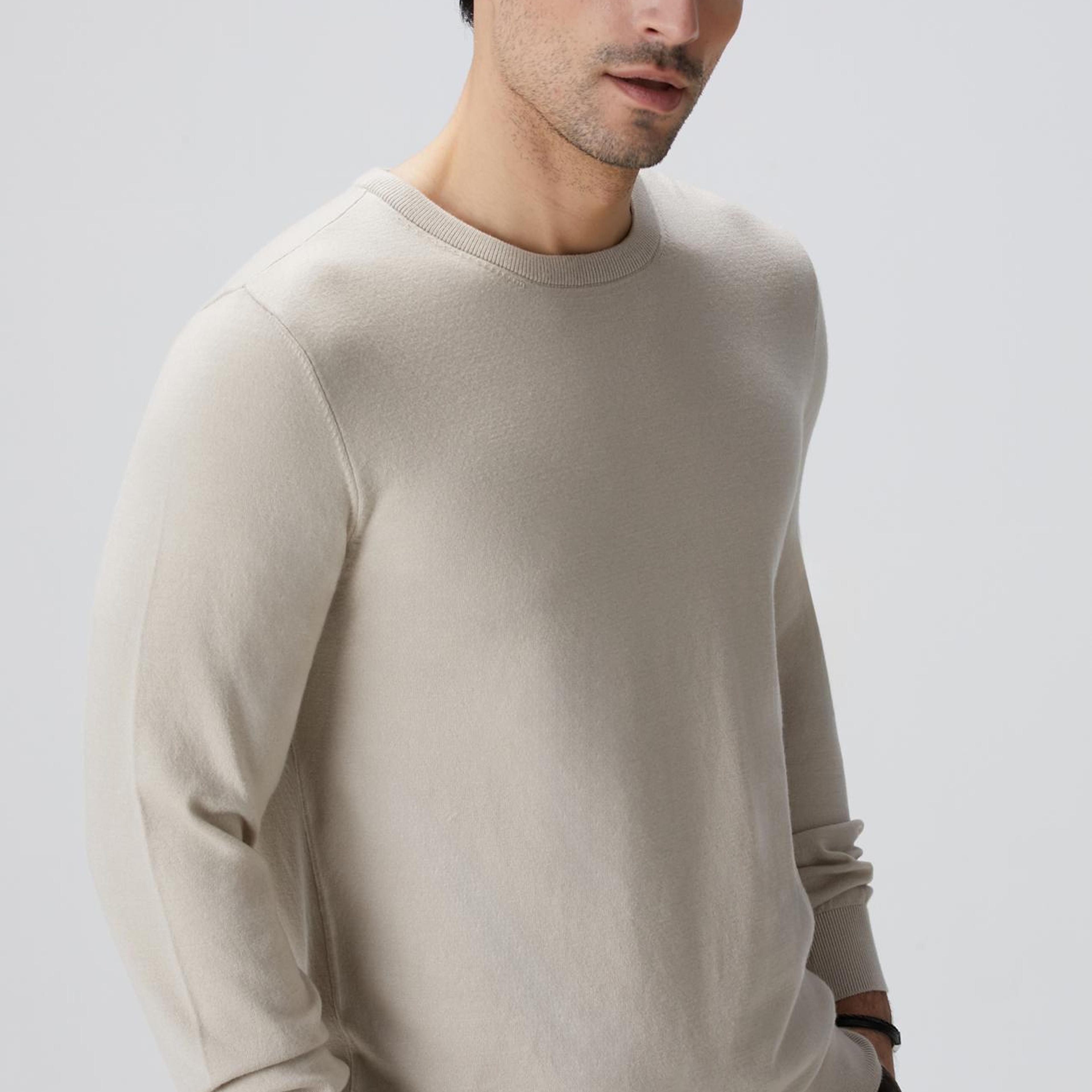 Network Erkek Bej Melanj Basic Triko Kazak