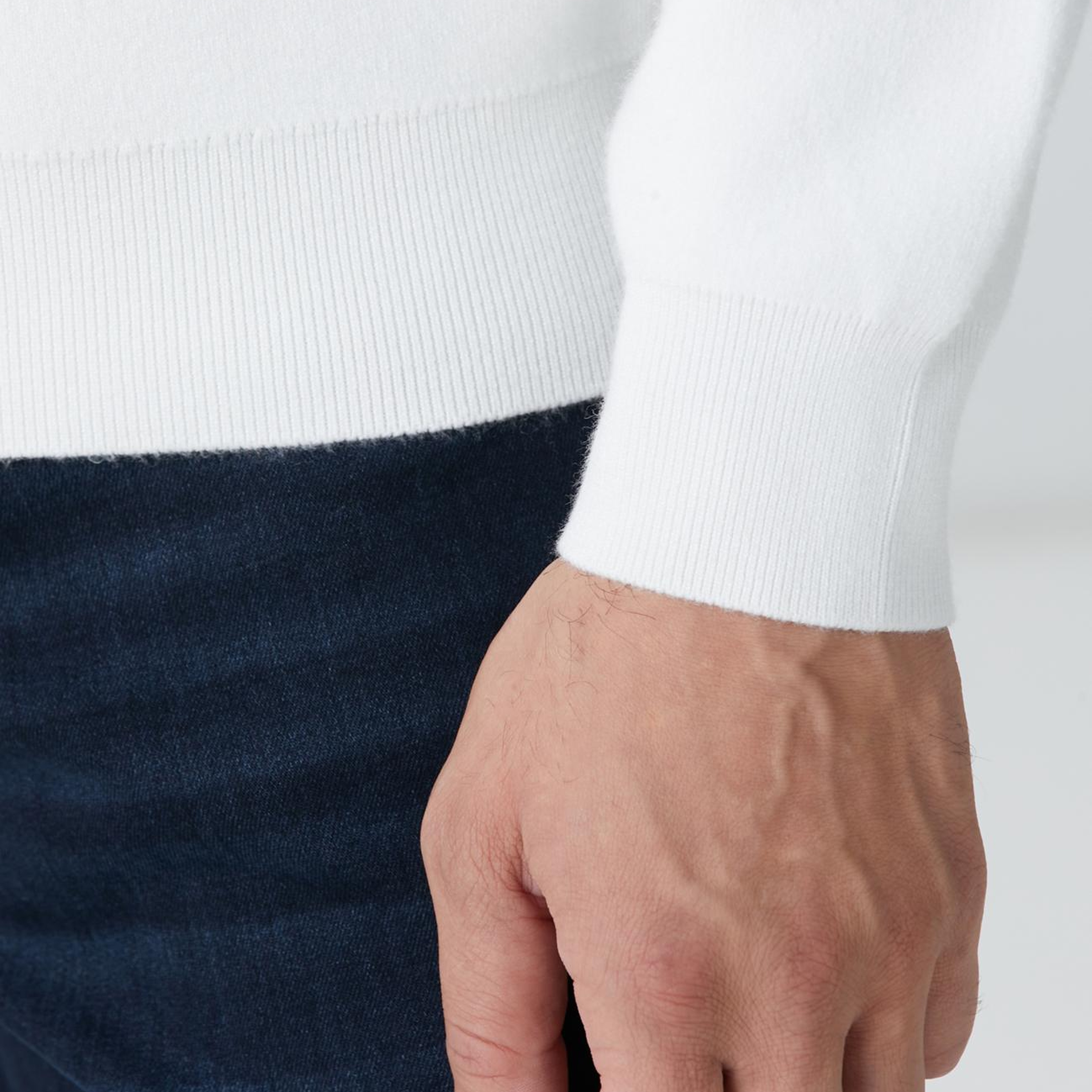 Network Erkek Kırık Beyaz Yakası Fermuarlı Triko Kazak