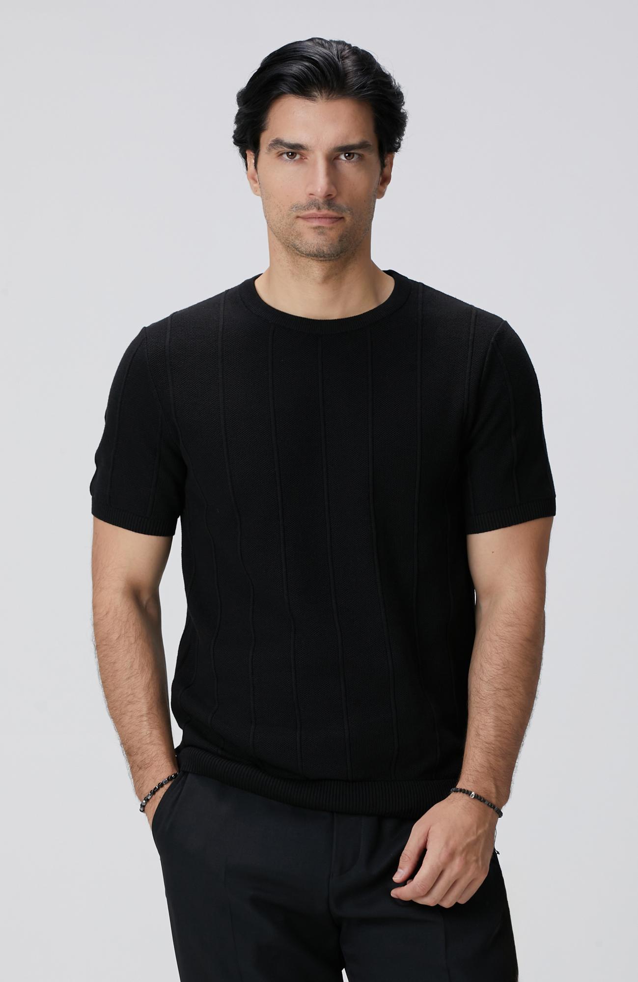 Network Erkek Siyah Jakarlı Triko Kazak