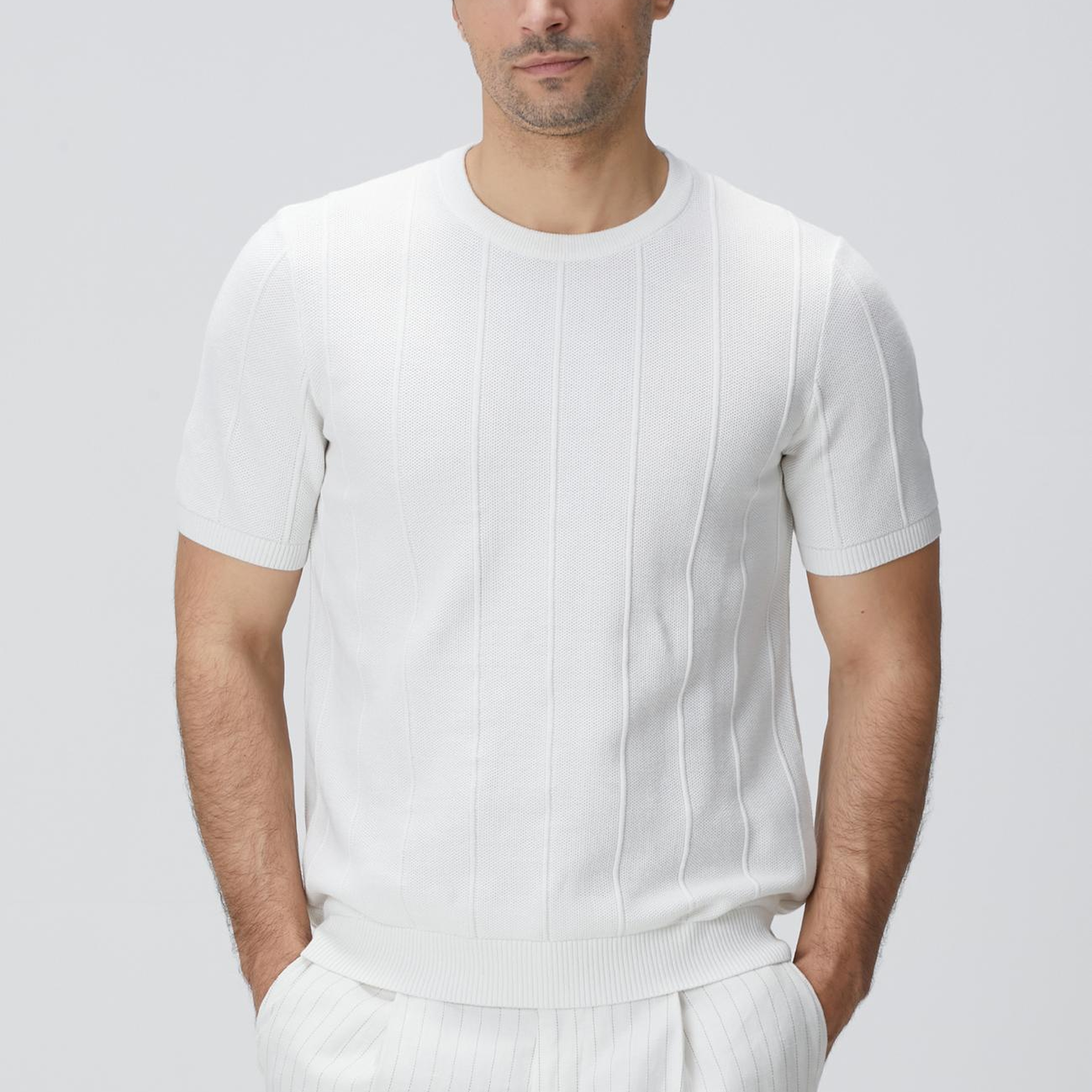 Network Erkek Beyaz Jakarlı Triko Kazak