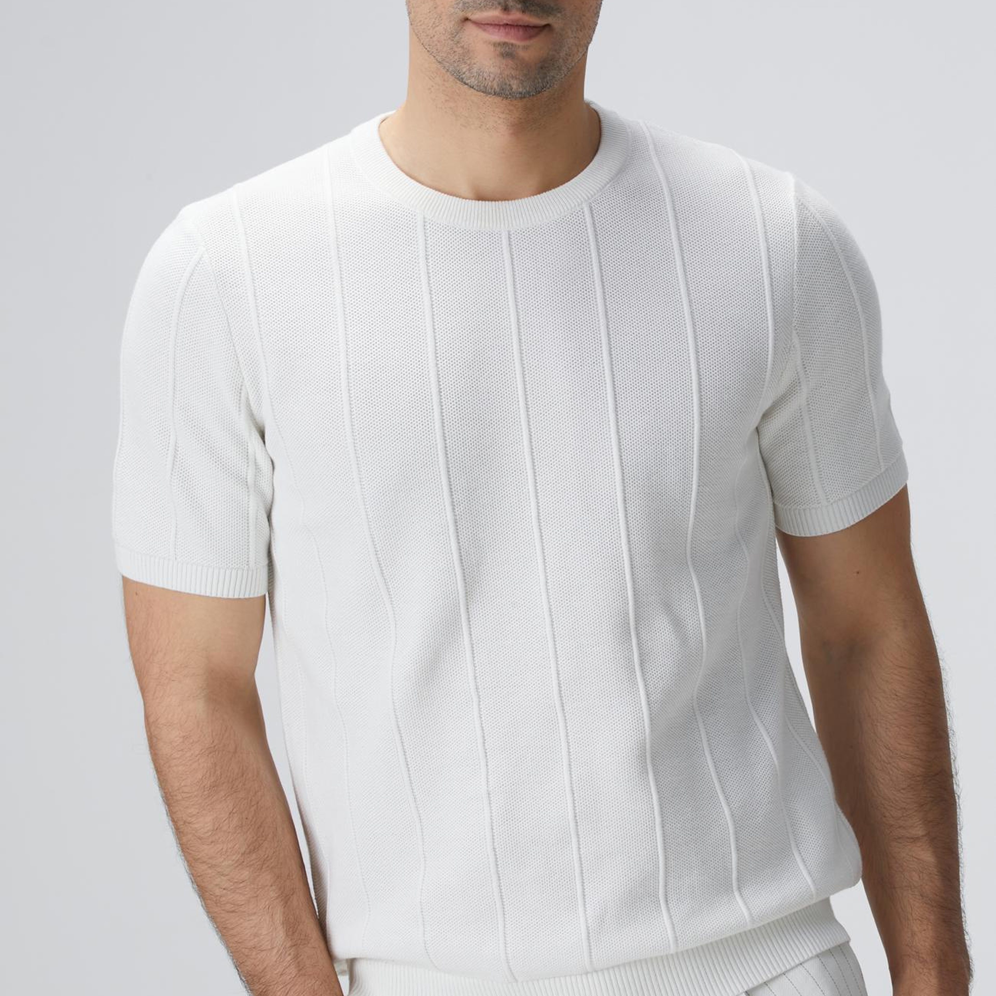 Network Erkek Beyaz Jakarlı Triko Kazak