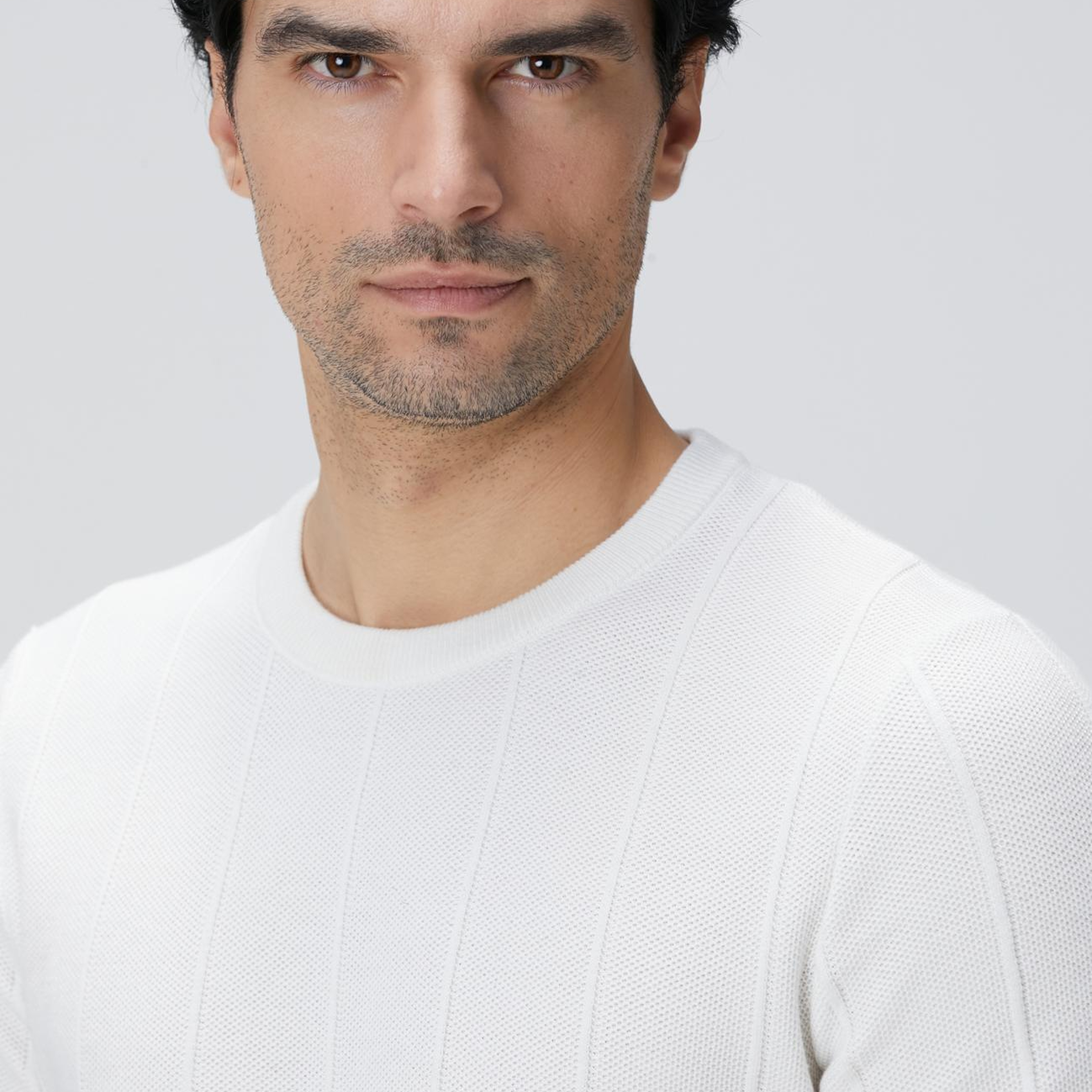 Network Erkek Beyaz Jakarlı Triko Kazak