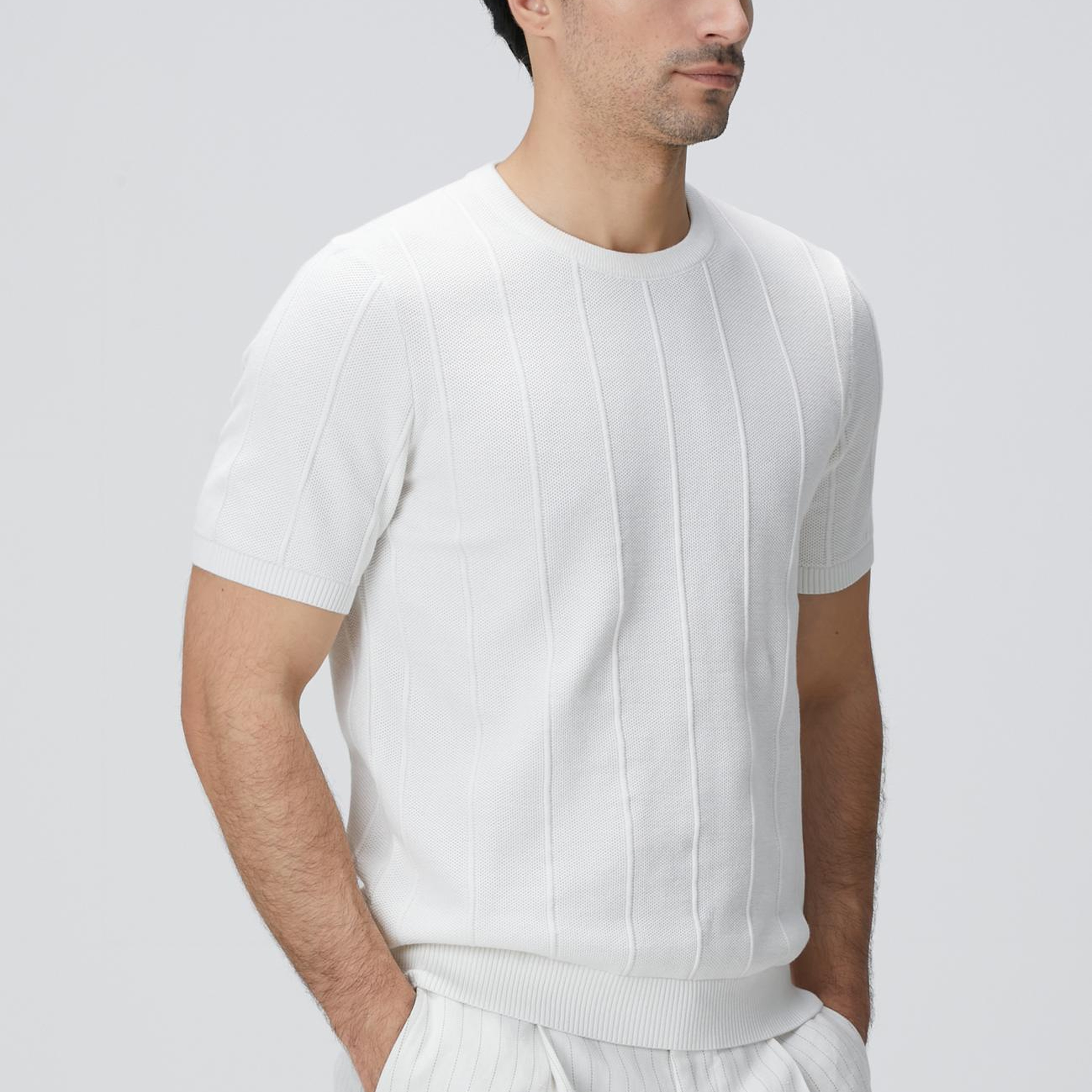 Network Erkek Beyaz Jakarlı Triko Kazak