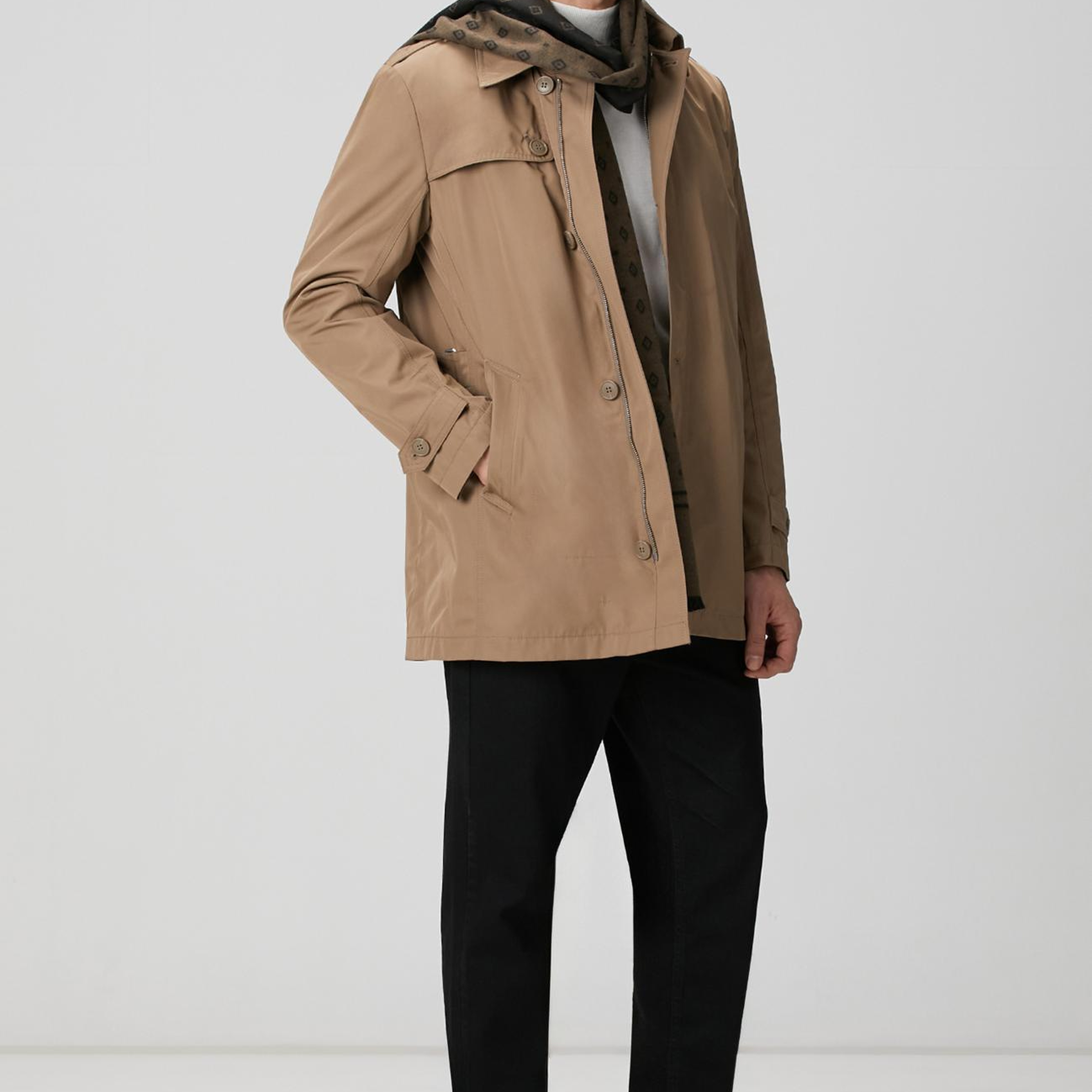 Network Erkek Vizon Fermuarlı Trençkot