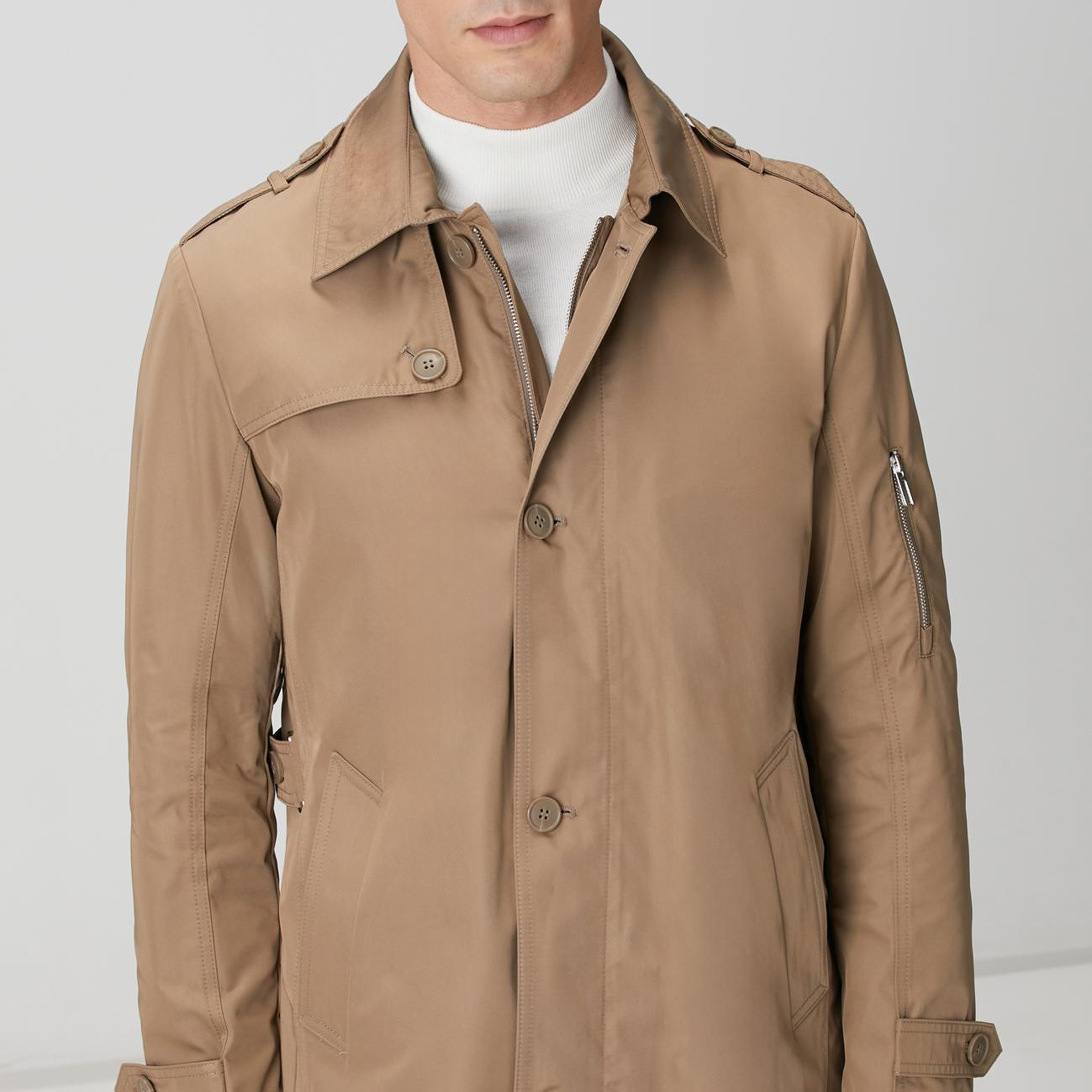 Network Erkek Vizon Fermuarlı Trençkot