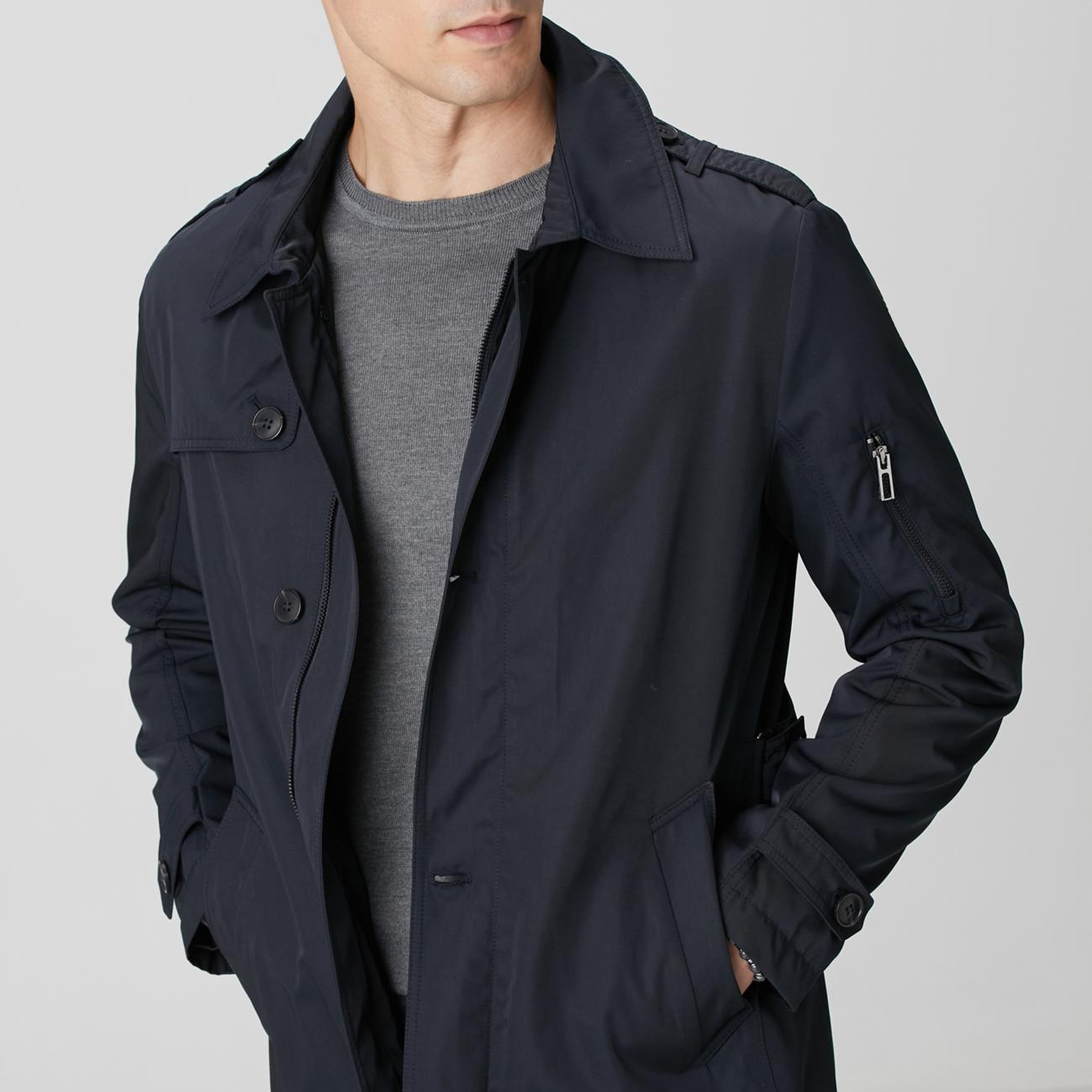 Network Erkek Lacivert Fermuarlı Trençkot