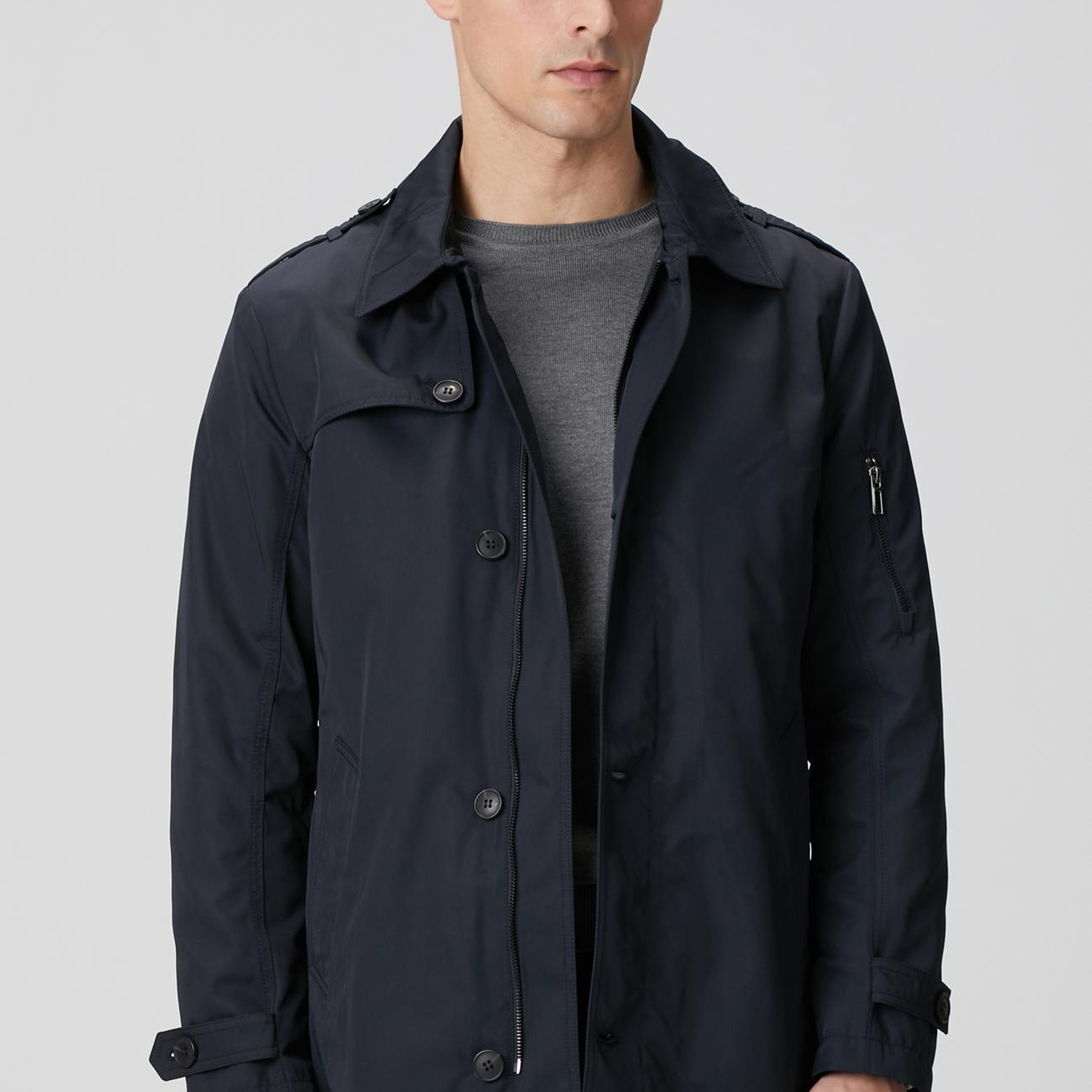 Network Erkek Lacivert Fermuarlı Trençkot