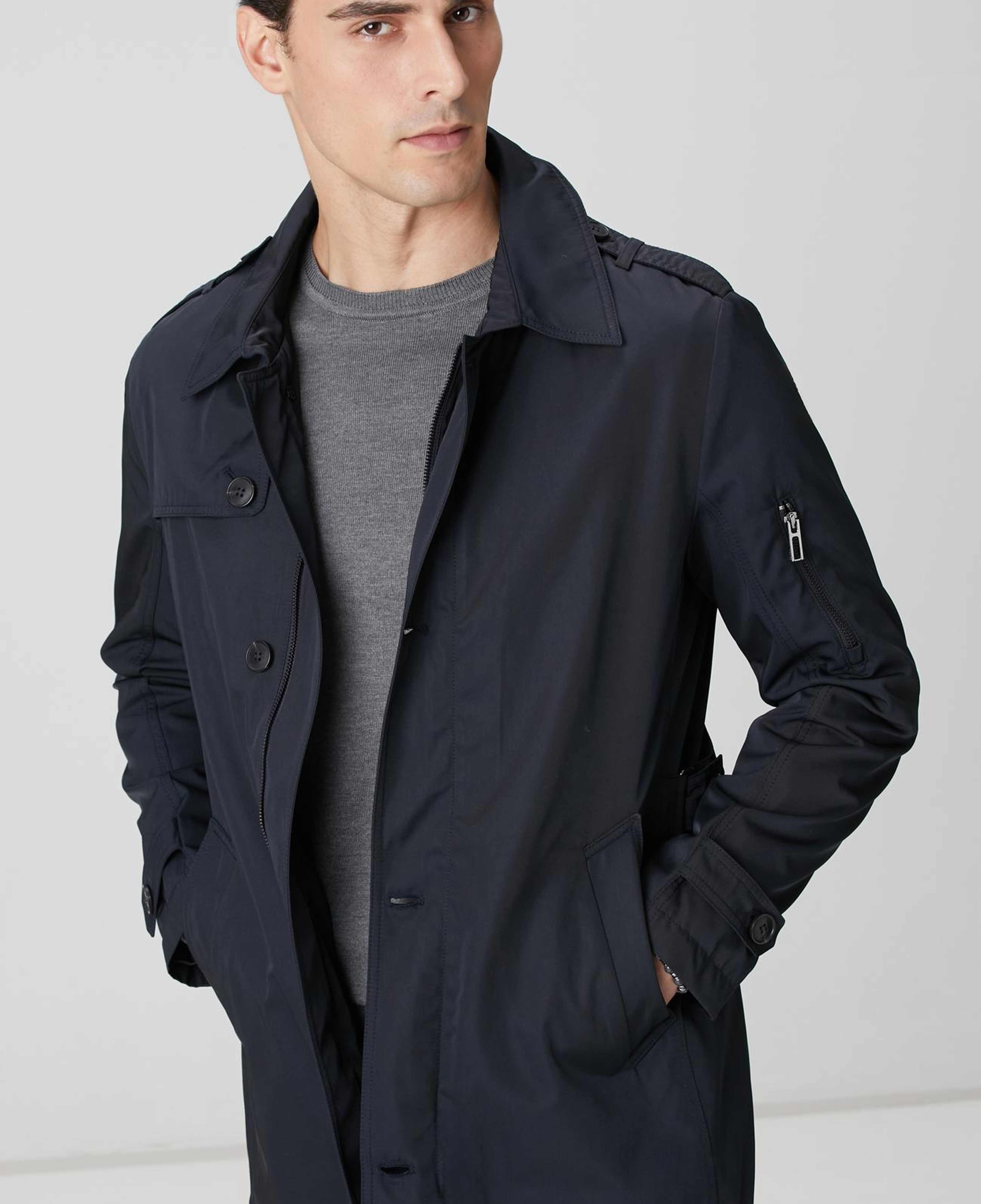 Network Erkek Lacivert Fermuarlı Trençkot