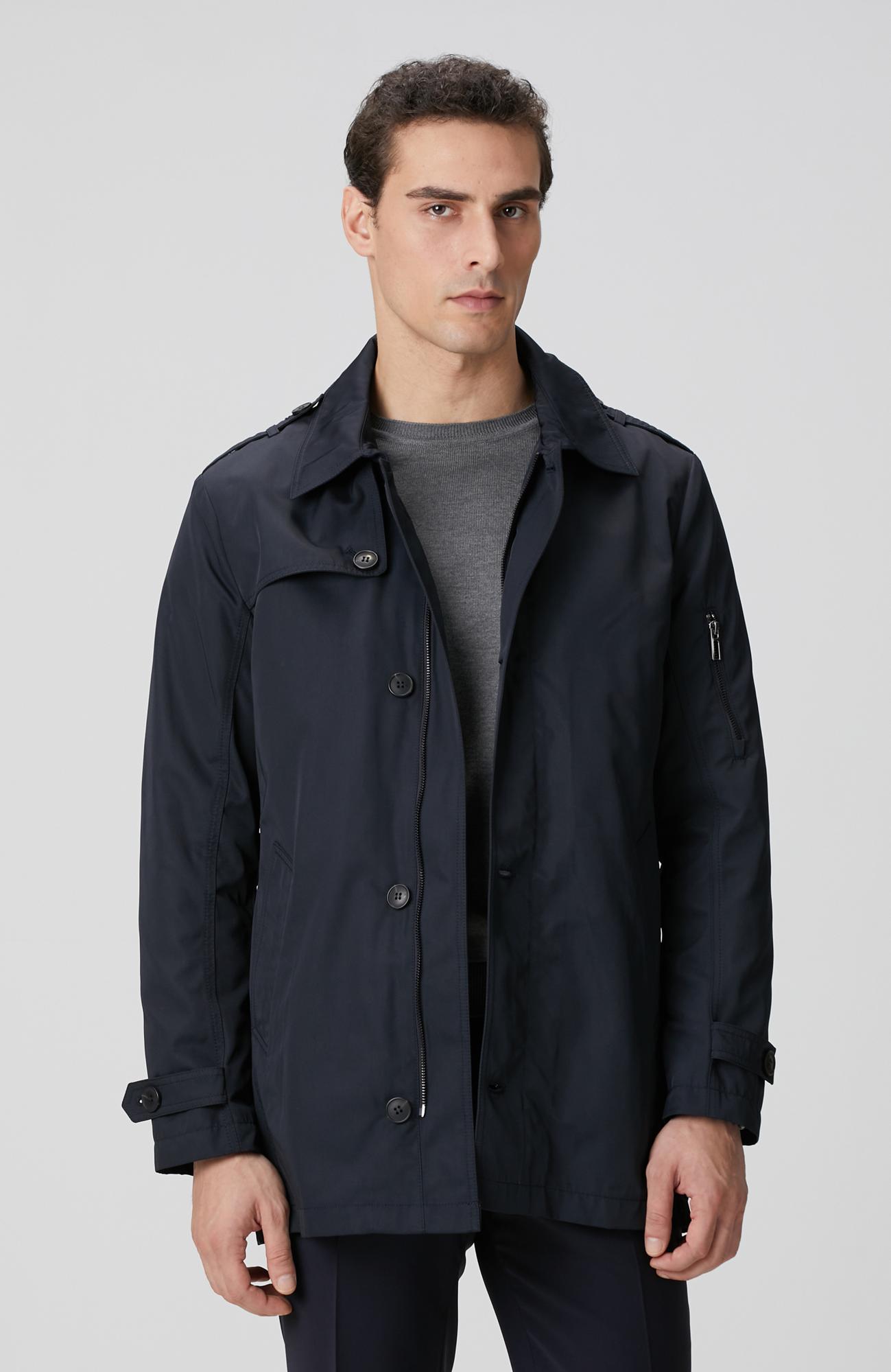 Network Erkek Lacivert Fermuarlı Trençkot