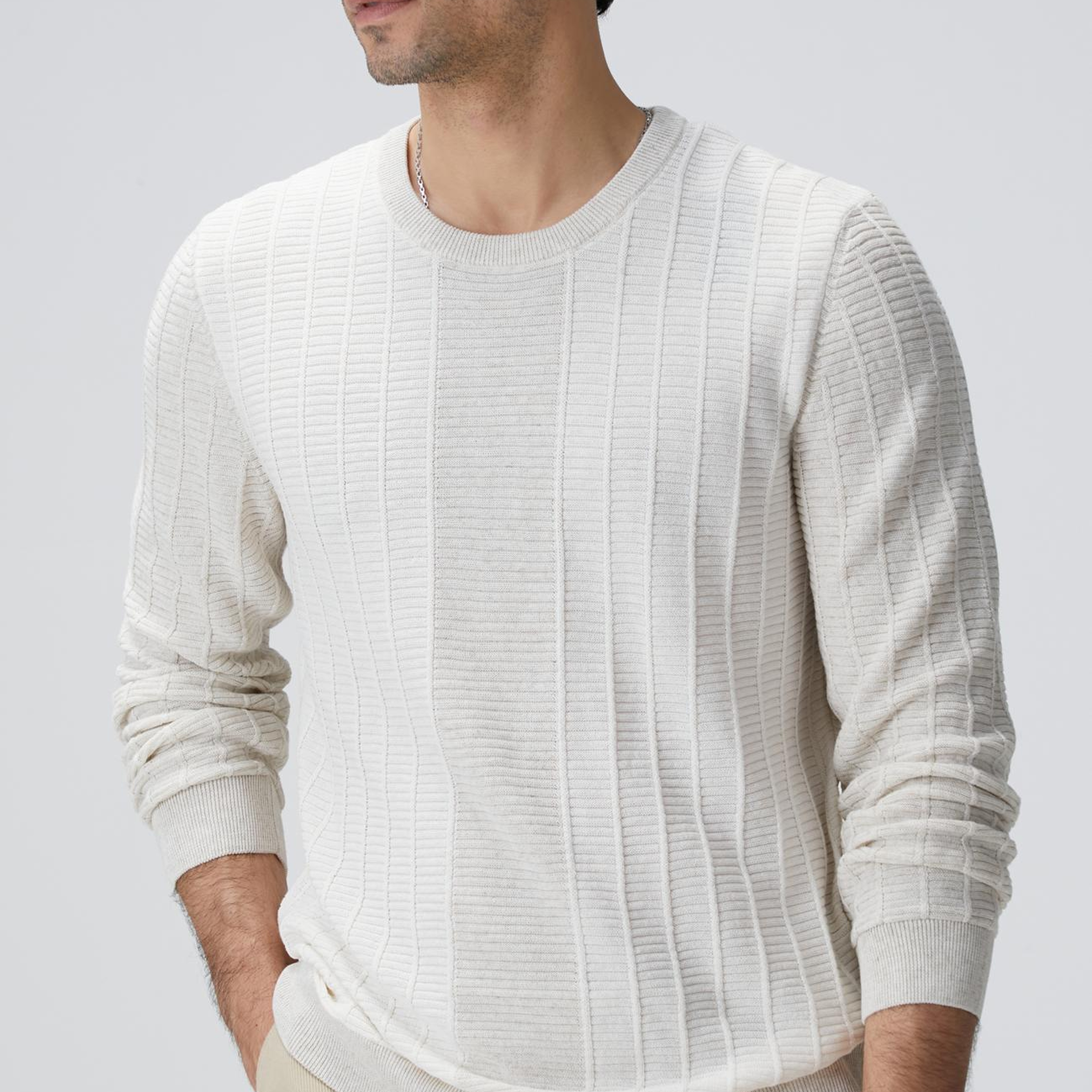 Network Erkek Naturel Desenli Triko Kazak