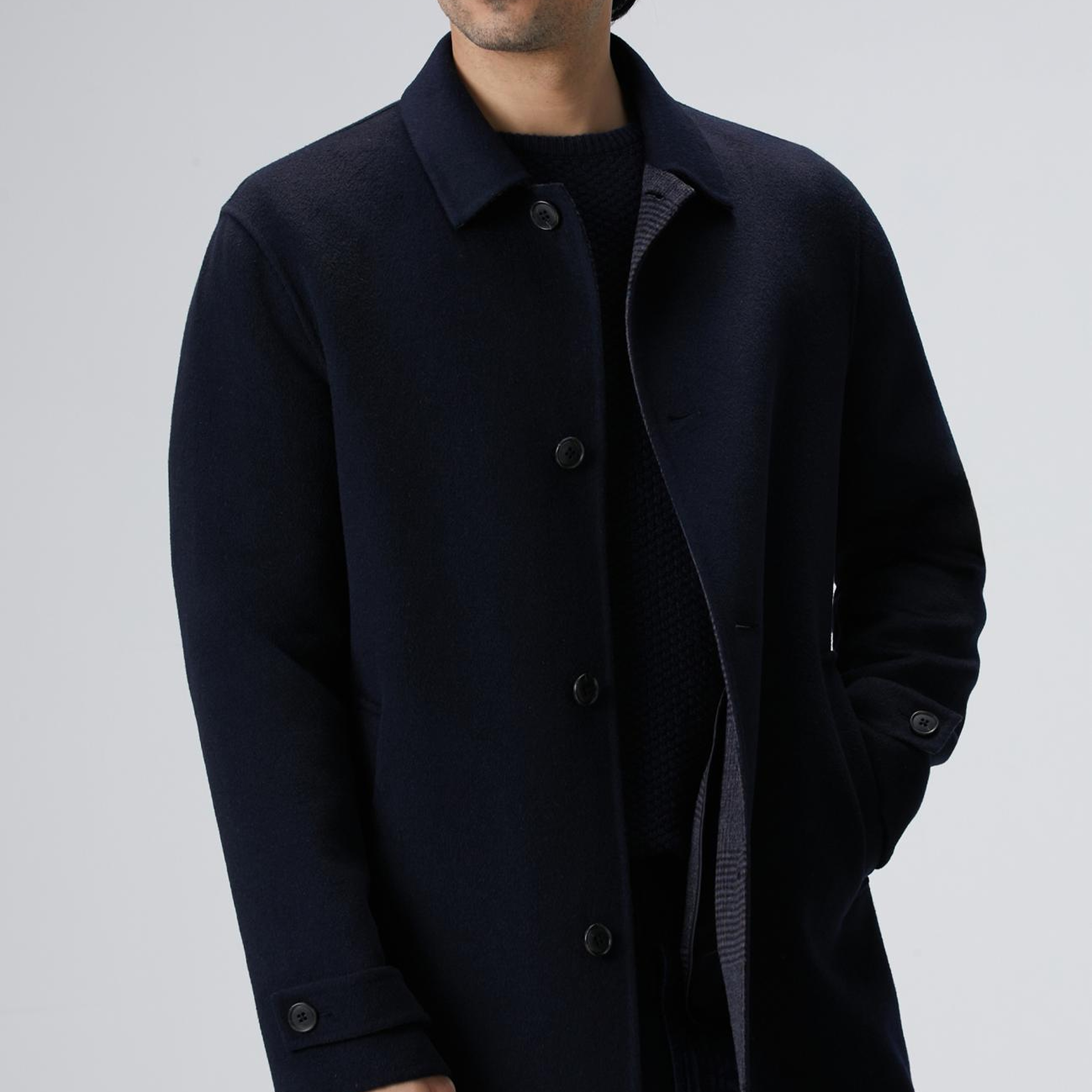 Network Erkek Lacivert Yün Karışımlı Dikişsiz Handmade Palto