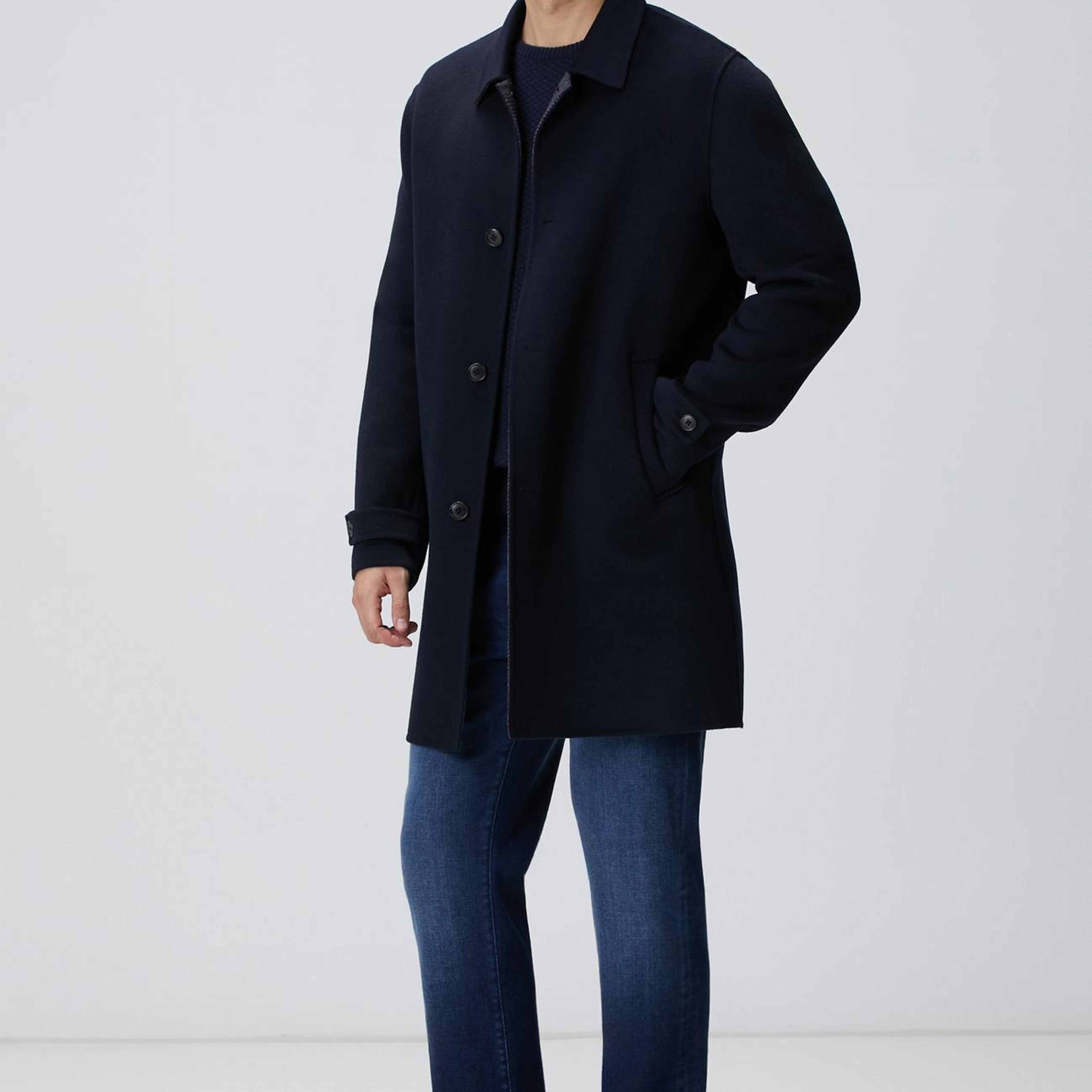 Network Erkek Lacivert Yün Karışımlı Dikişsiz Handmade Palto