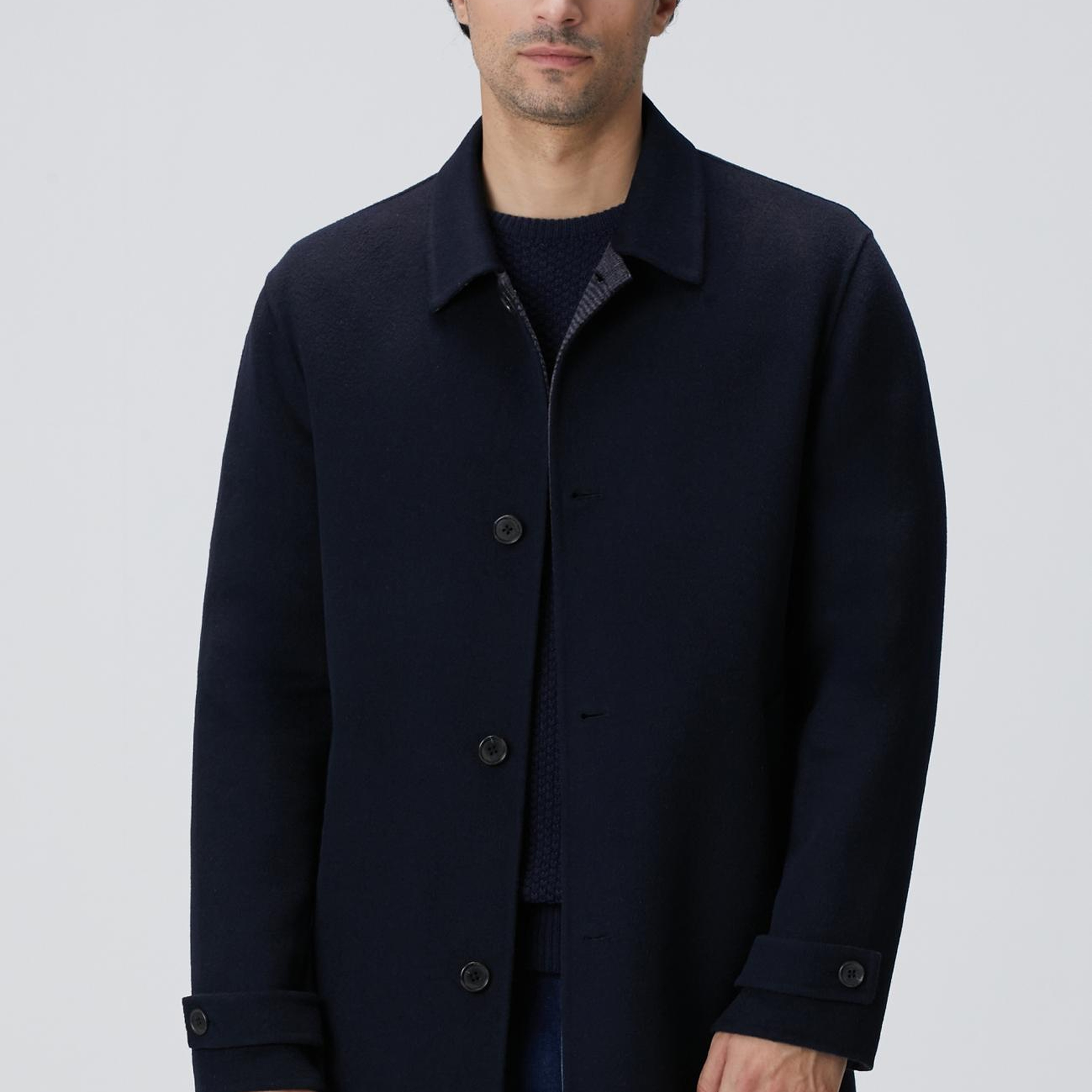 Network Erkek Lacivert Yün Karışımlı Dikişsiz Handmade Palto