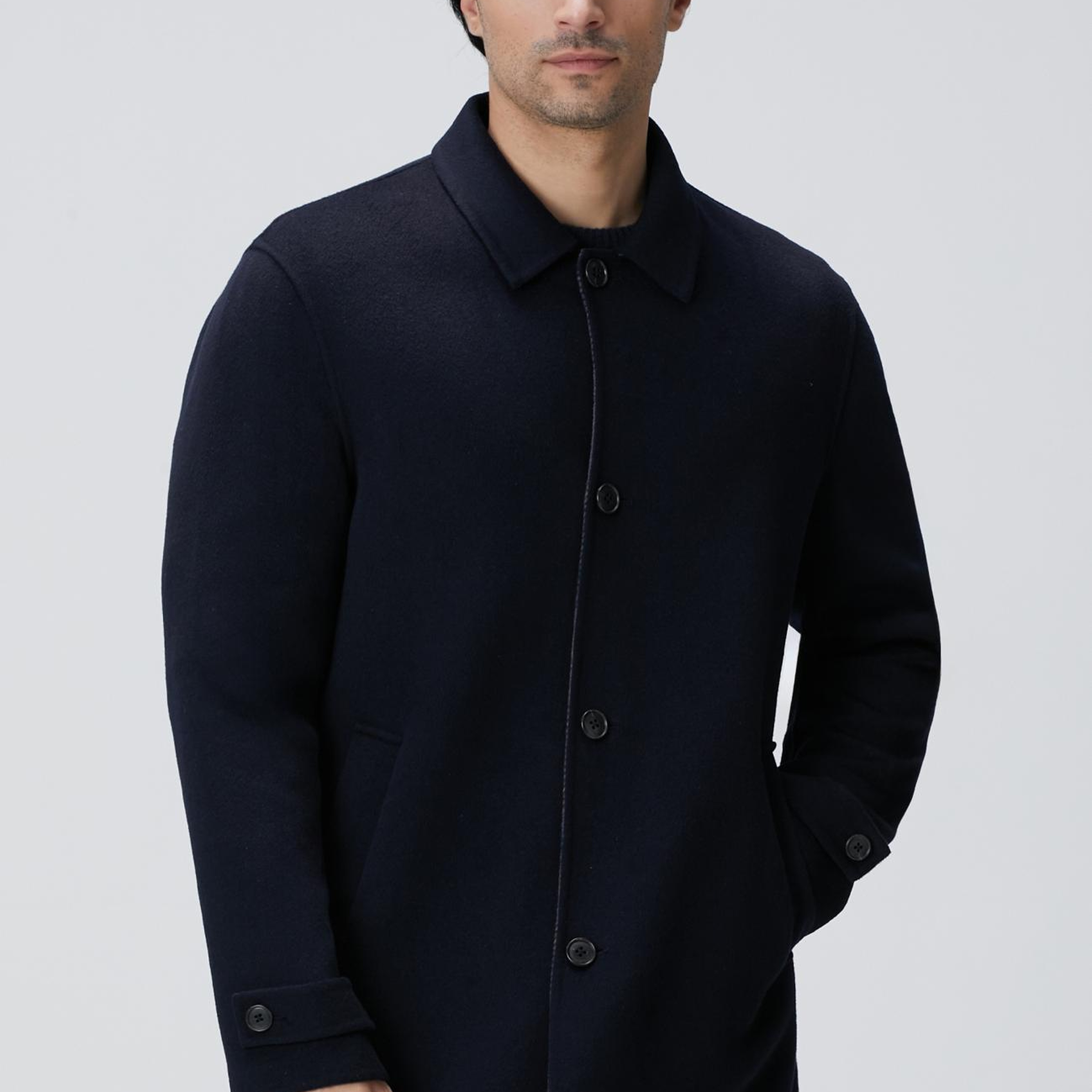 Network Erkek Lacivert Yün Karışımlı Dikişsiz Handmade Palto