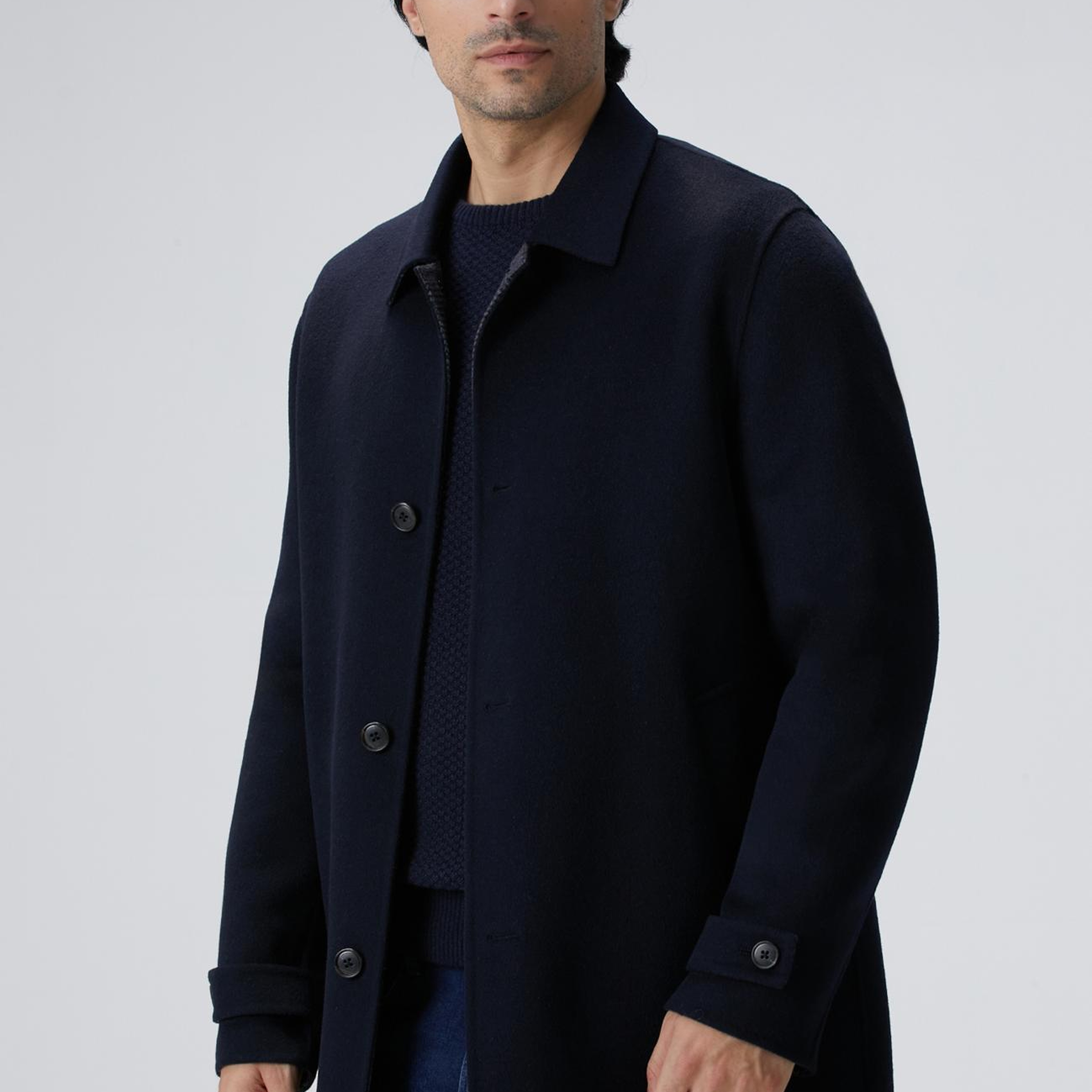 Network Erkek Lacivert Yün Karışımlı Dikişsiz Handmade Palto