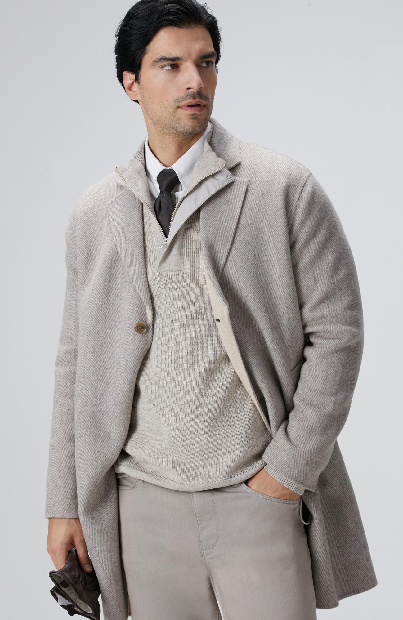 Network Erkek Bej Melanj Yün Karışımlı Dikişsiz Handmade Palto