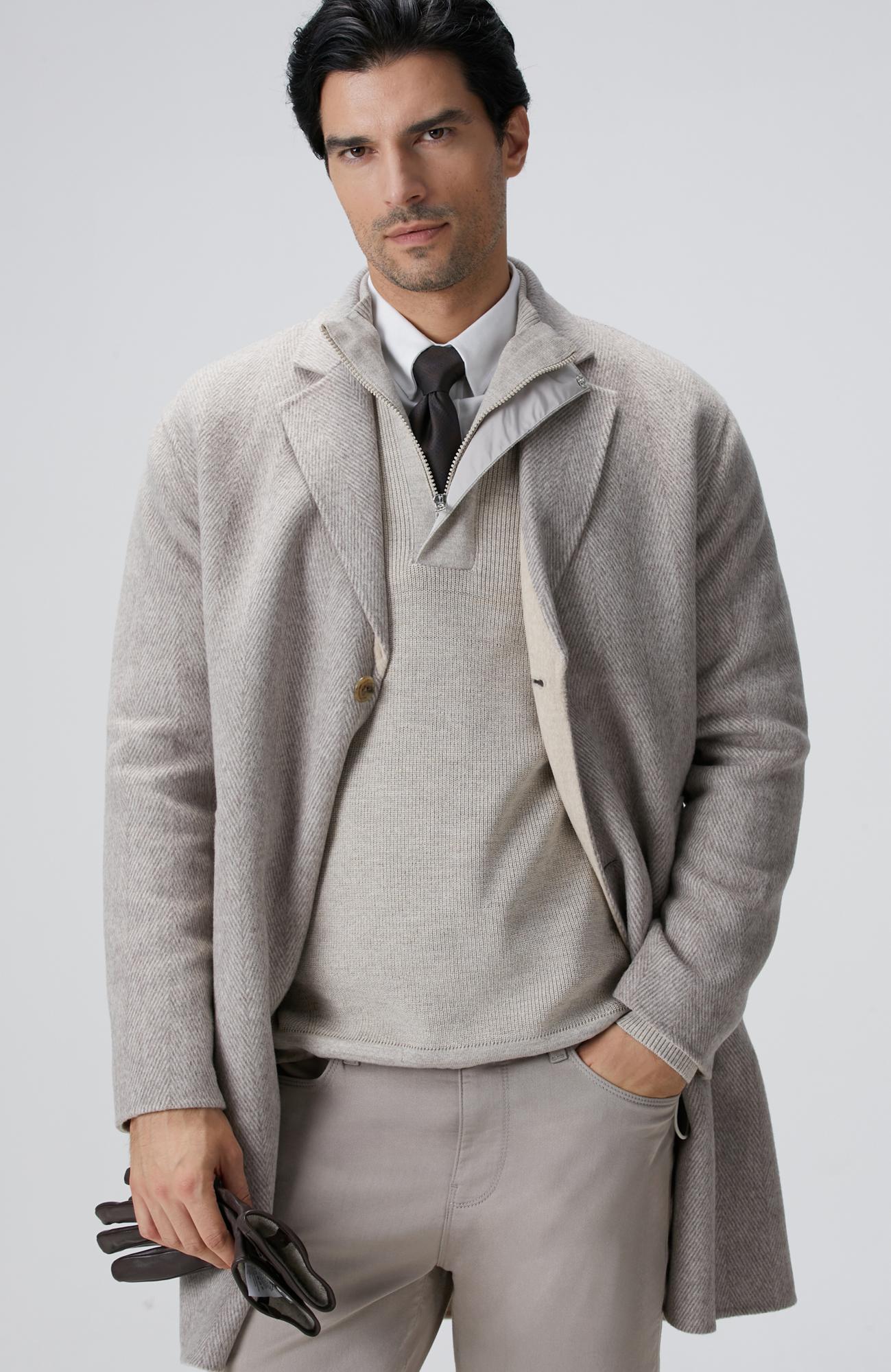 Network Erkek Bej Melanj Yün Karışımlı Dikişsiz Handmade Palto