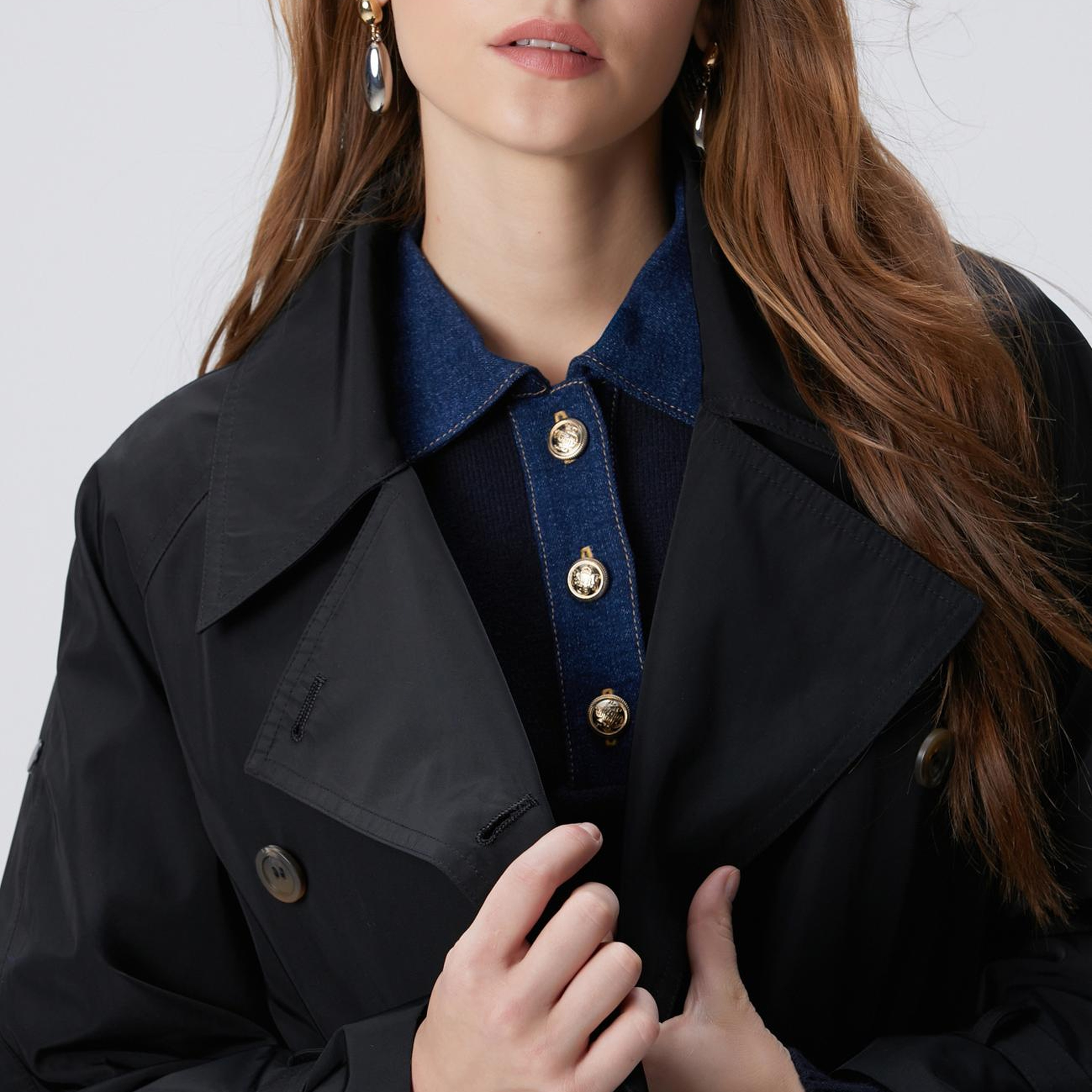 Network Kadın Siyah Düğmeli Trençkot