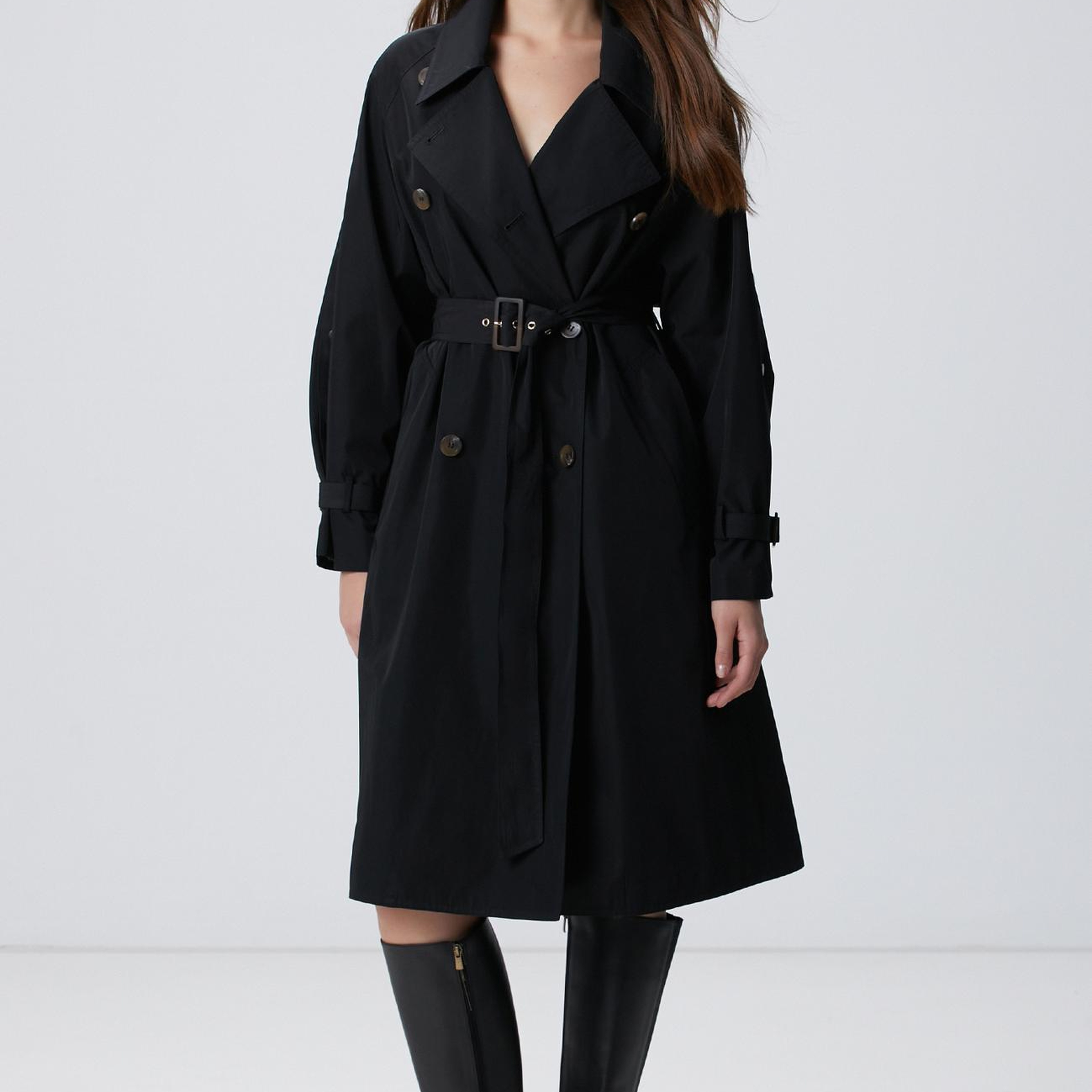 Network Kadın Siyah Düğmeli Trençkot