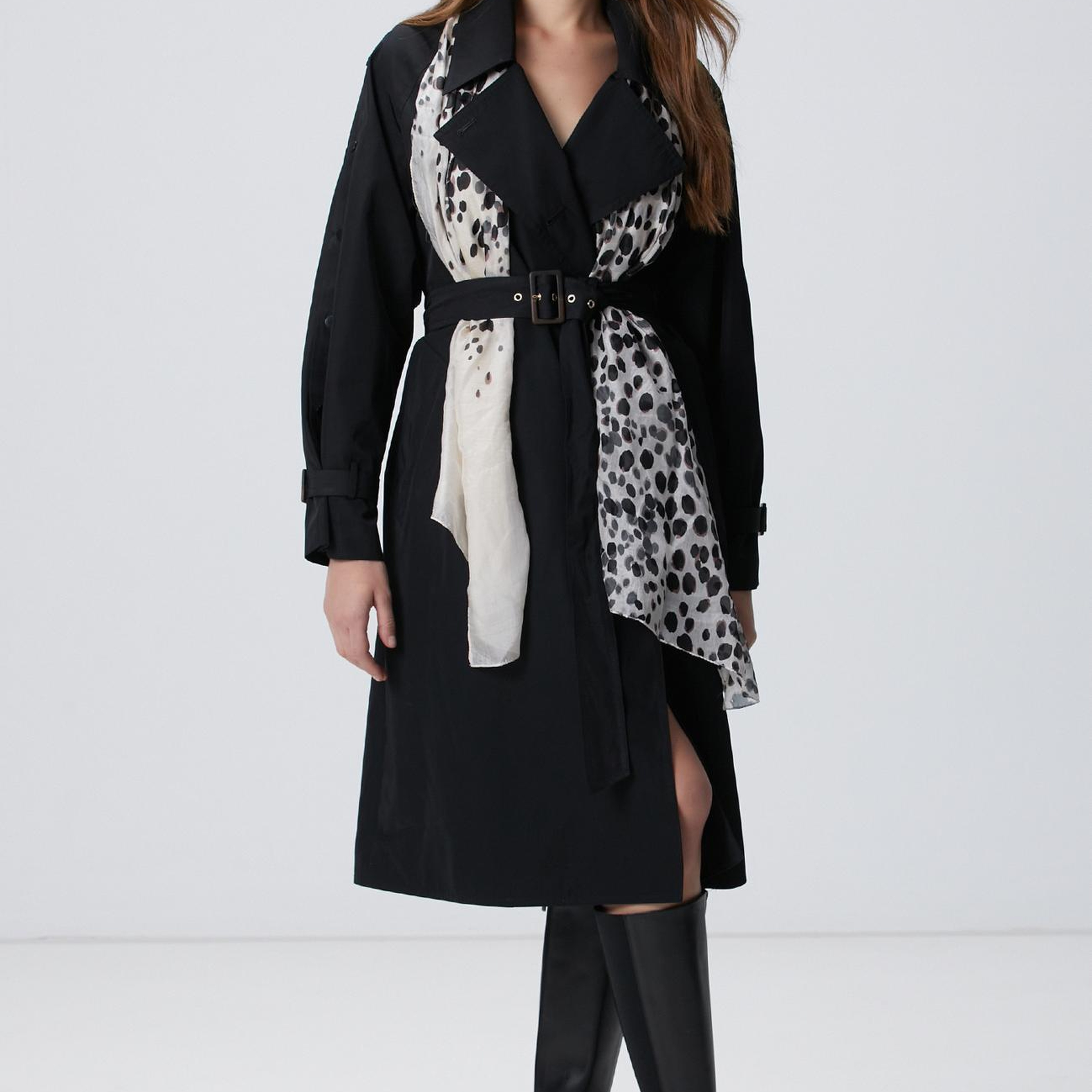 Network Kadın Siyah Düğmeli Trençkot