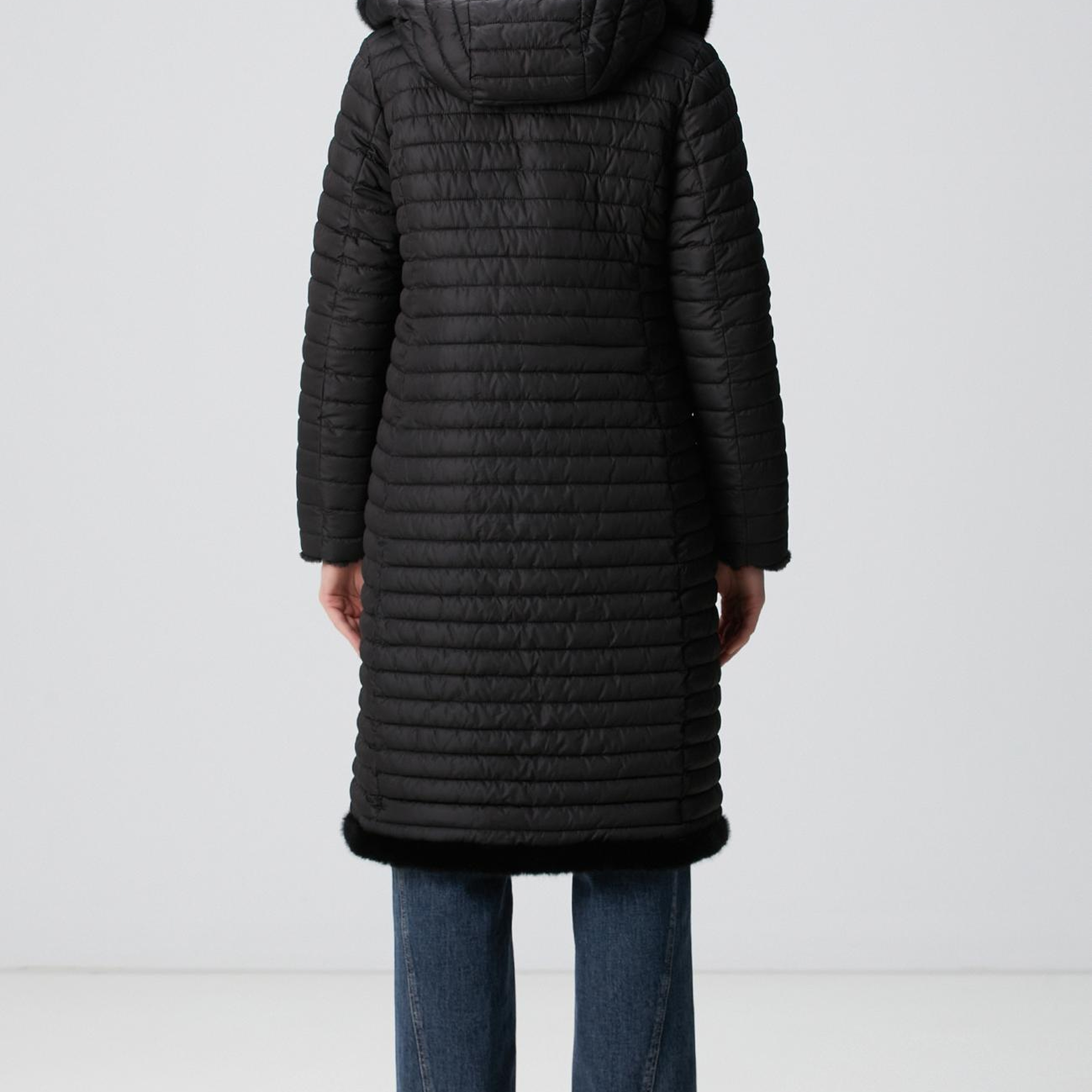 Network Kadın Siyah Çift Taraflı Kapüşonlu Kaban