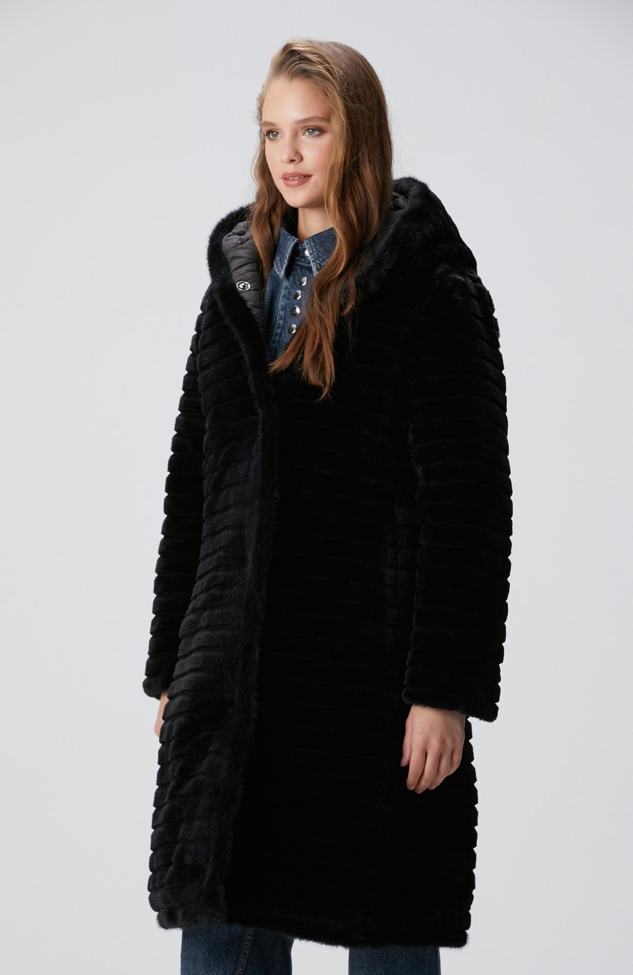 Network Kadın Siyah Çift Taraflı Kapüşonlu Kaban