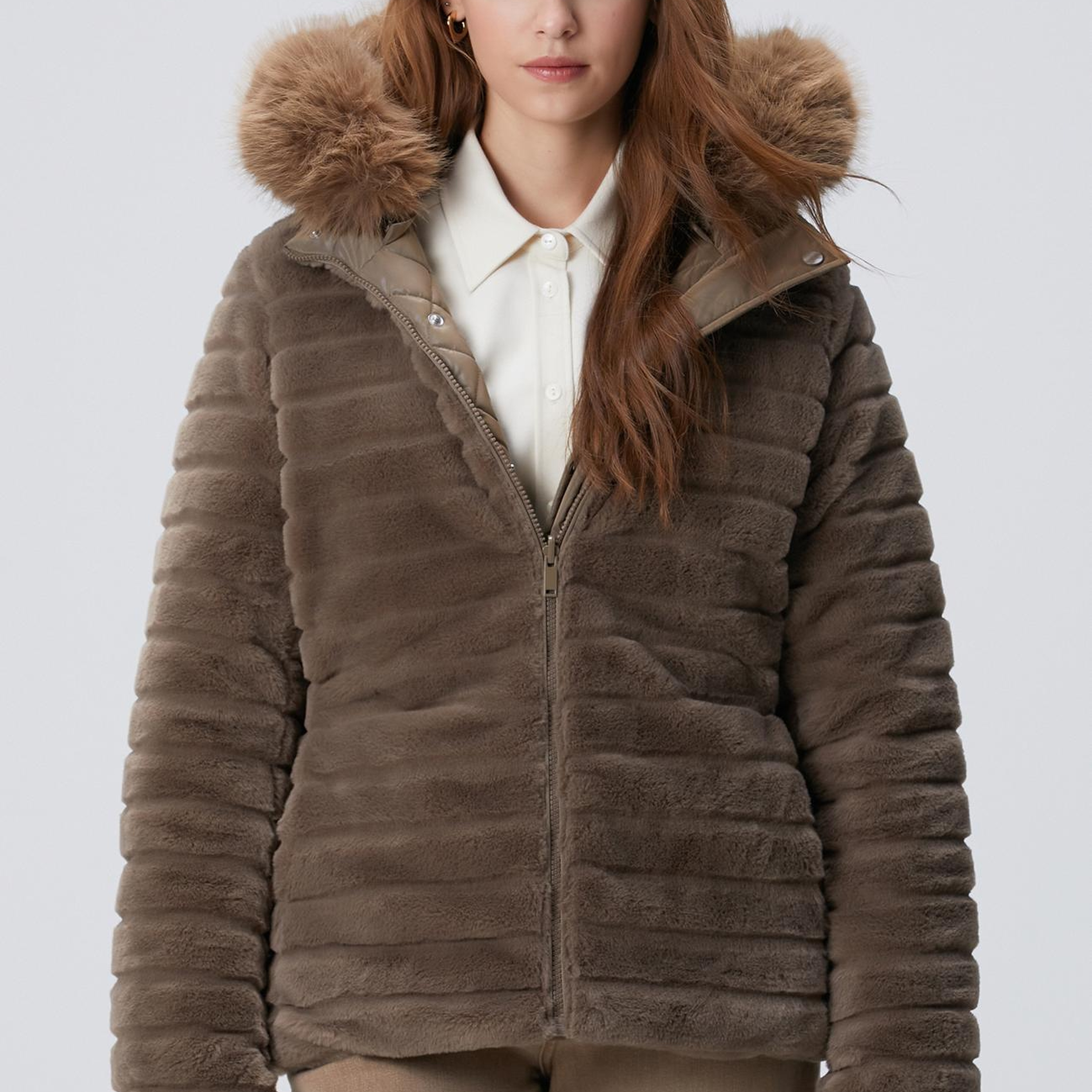 Network Kadın Koyu Bej Çift Taraflı Kapüşonlu Mont