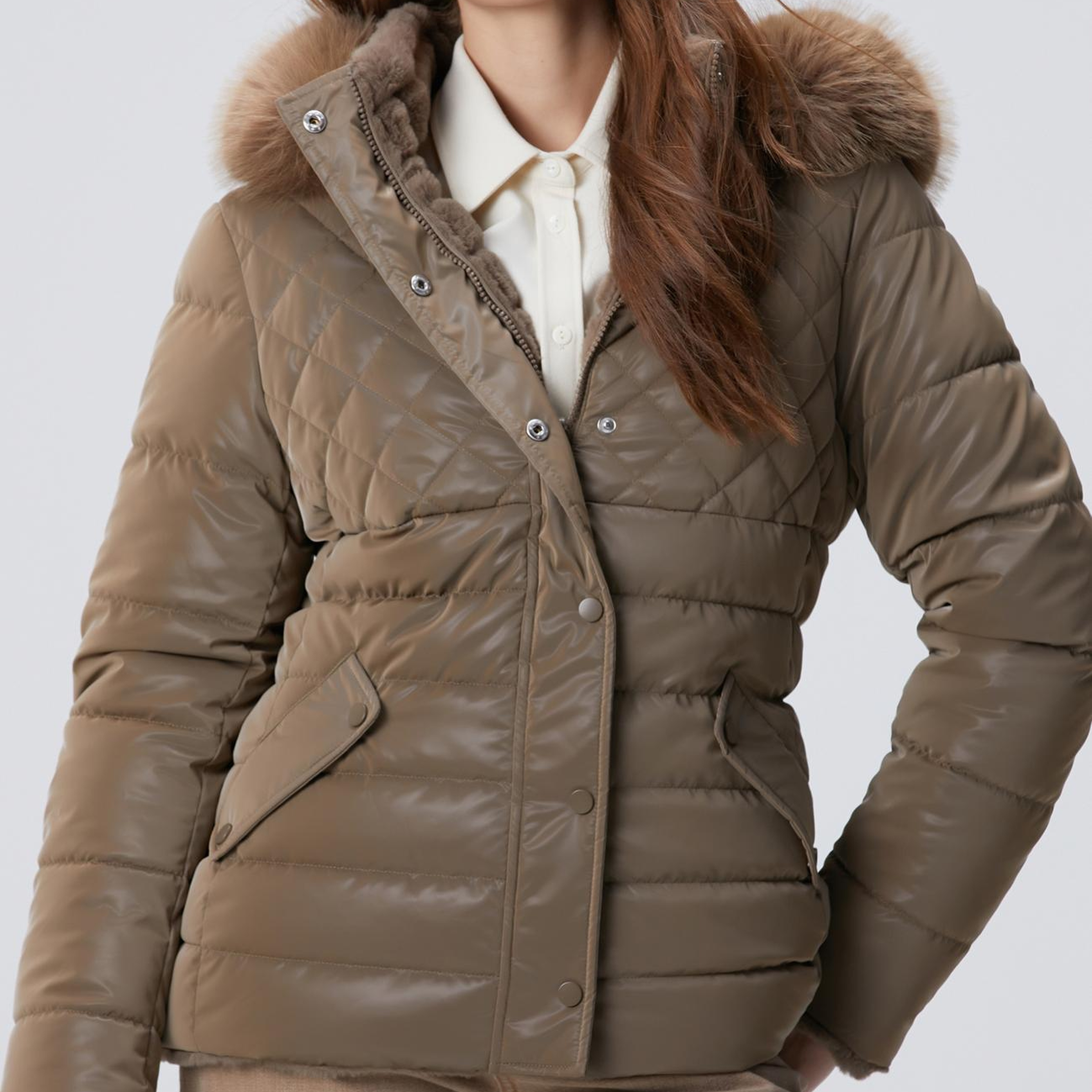 Network Kadın Koyu Bej Çift Taraflı Kapüşonlu Mont